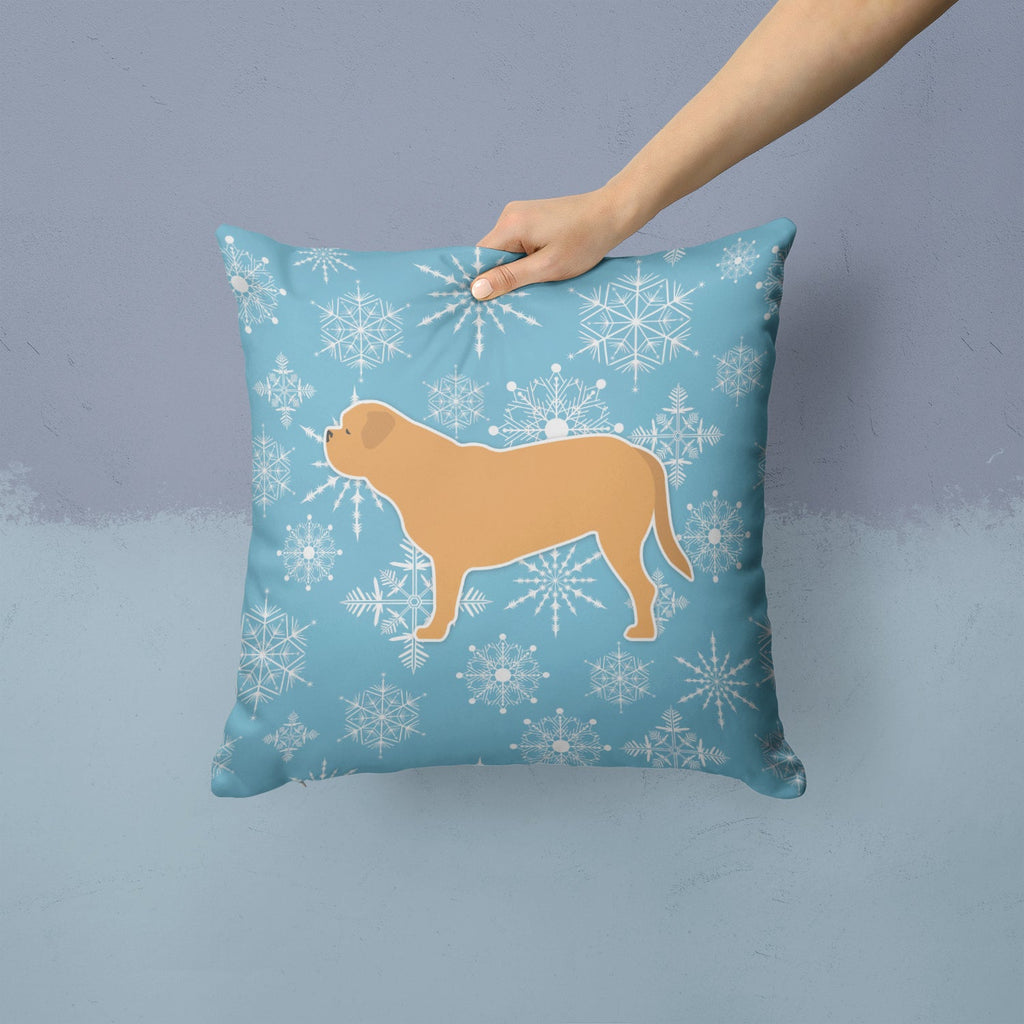 Winter Snowflake Dogue de Bordeaux Decorative Throw Pillow 14x14 Indoor Outdoor Accent Cushion, Fabric Cover with Insert for Sofa, Bed, Porch & Living Room