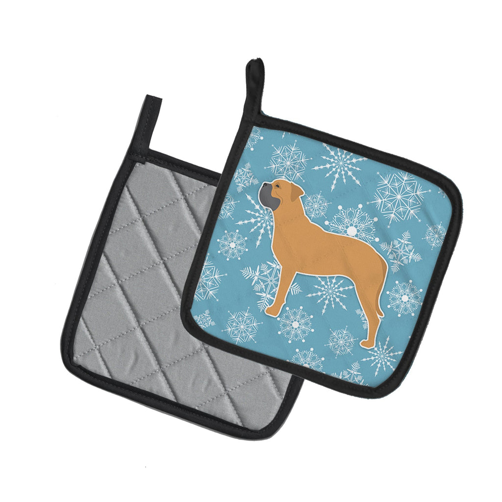 Winter Snowflake Bullmastiff Pot Holder Set of 2 Heat Resistant Quilted Hot Pads 7.5 x 7.5 Inch, Insulated Kitchen Trivets for Cooking & Baking