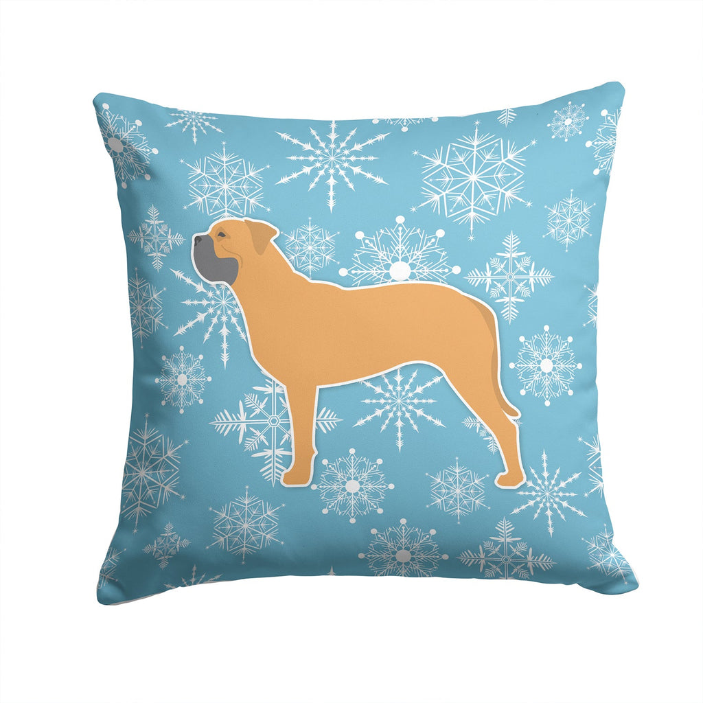 Winter Snowflake Bullmastiff Decorative Throw Pillow 14x14 Indoor Outdoor Accent Cushion, Fabric Cover with Insert for Sofa, Bed, Porch & Living Room