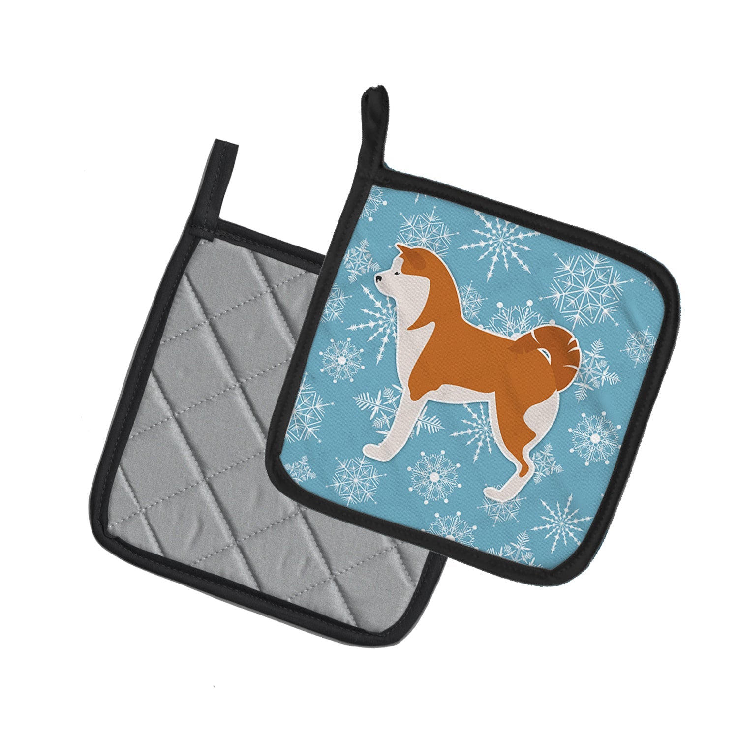 Winter Snowflake Akita Pot Holder Set of 2 Heat Resistant Quilted Hot Pads 7.5 x 7.5 Inch, Insulated Kitchen Trivets for Cooking & Baking