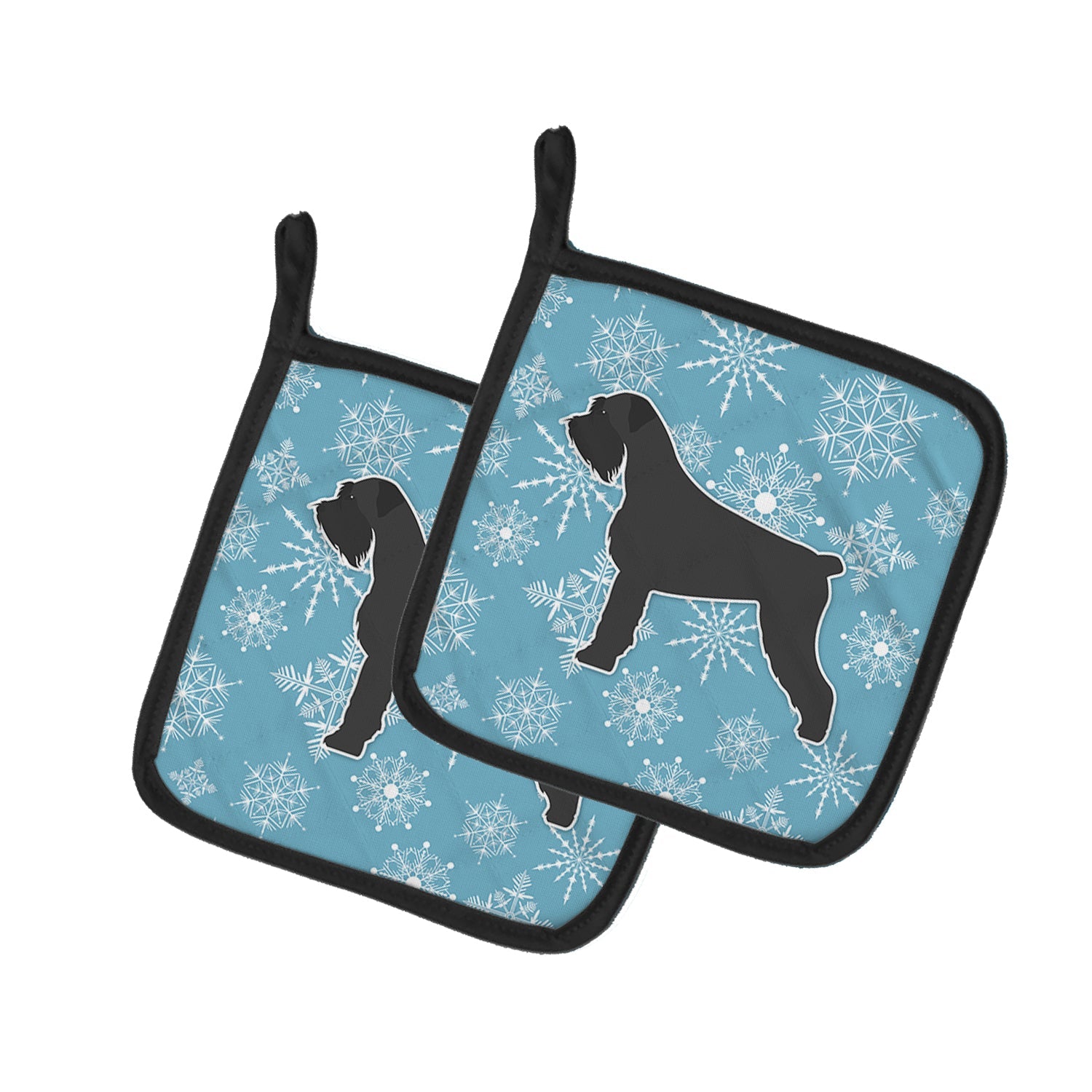 Winter Snowflake Giant Schnauzer Pot Holder Set of 2 Heat Resistant Quilted Hot Pads 7.5 x 7.5 Inch, Insulated Kitchen Trivets for Cooking & Baking
