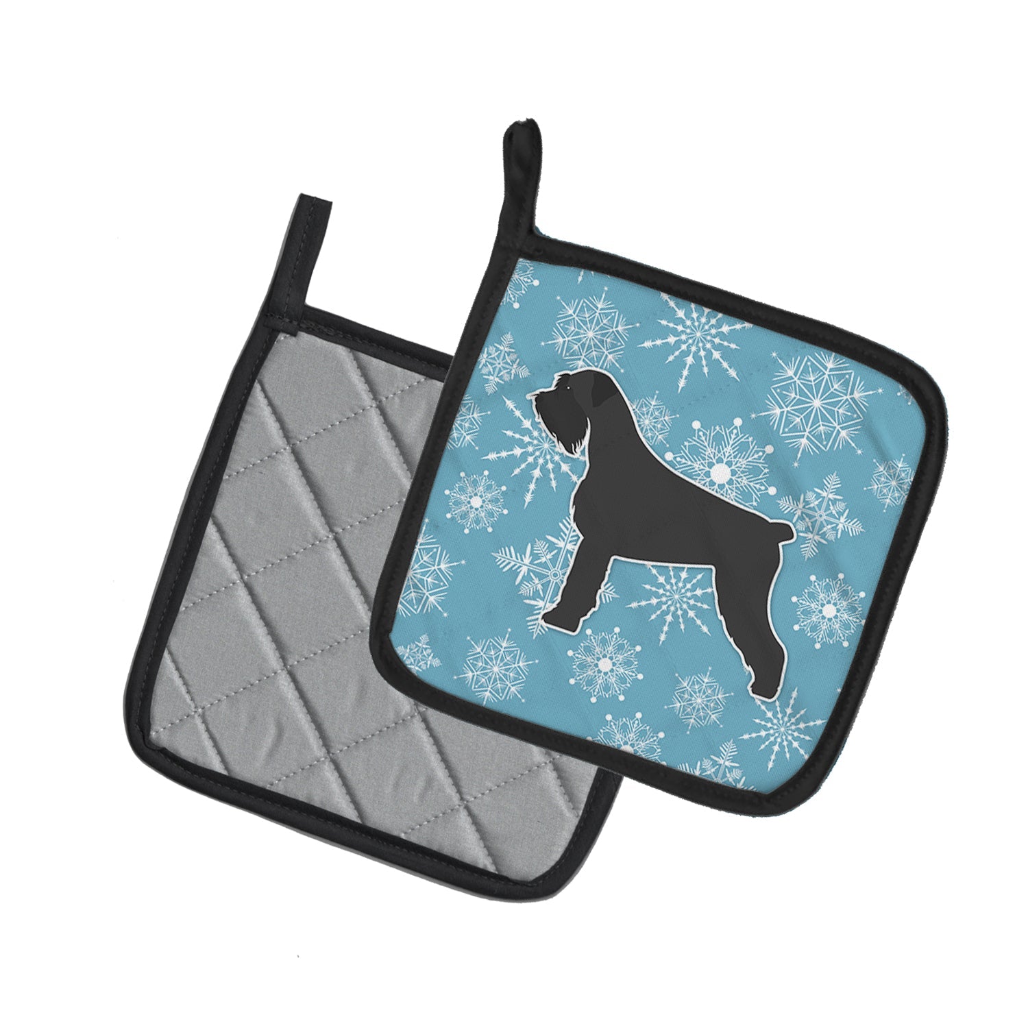 Winter Snowflake Giant Schnauzer Pot Holder Set of 2 Heat Resistant Quilted Hot Pads 7.5 x 7.5 Inch, Insulated Kitchen Trivets for Cooking & Baking