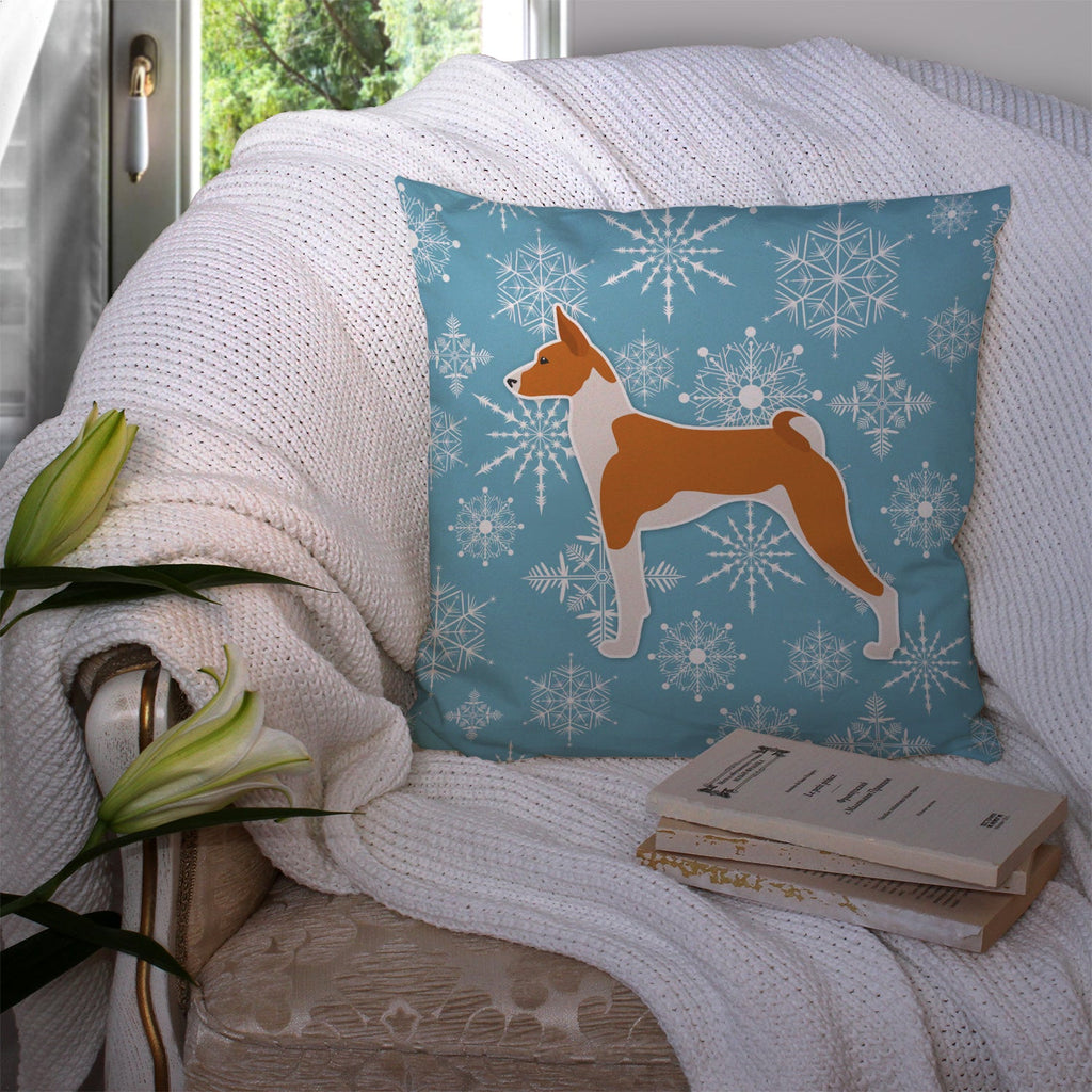 Winter Snowflake Basenji Decorative Throw Pillow 14x14 Indoor Outdoor Accent Cushion, Fabric Cover with Insert for Sofa, Bed, Porch & Living Room