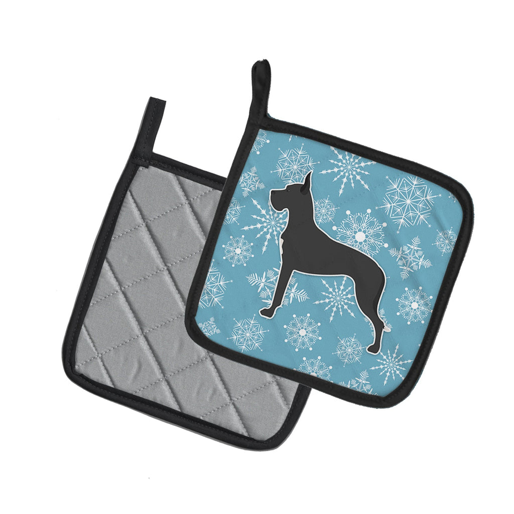 Winter Snowflake Great Dane Pot Holder Set of 2 Heat Resistant Quilted Hot Pads 7.5 x 7.5 Inch, Insulated Kitchen Trivets for Cooking & Baking