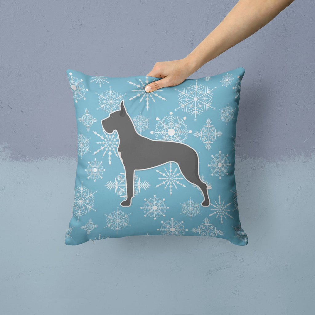 Winter Snowflake Great Dane Decorative Throw Pillow 14x14 Indoor Outdoor Accent Cushion, Fabric Cover with Insert for Sofa, Bed, Porch & Living Room