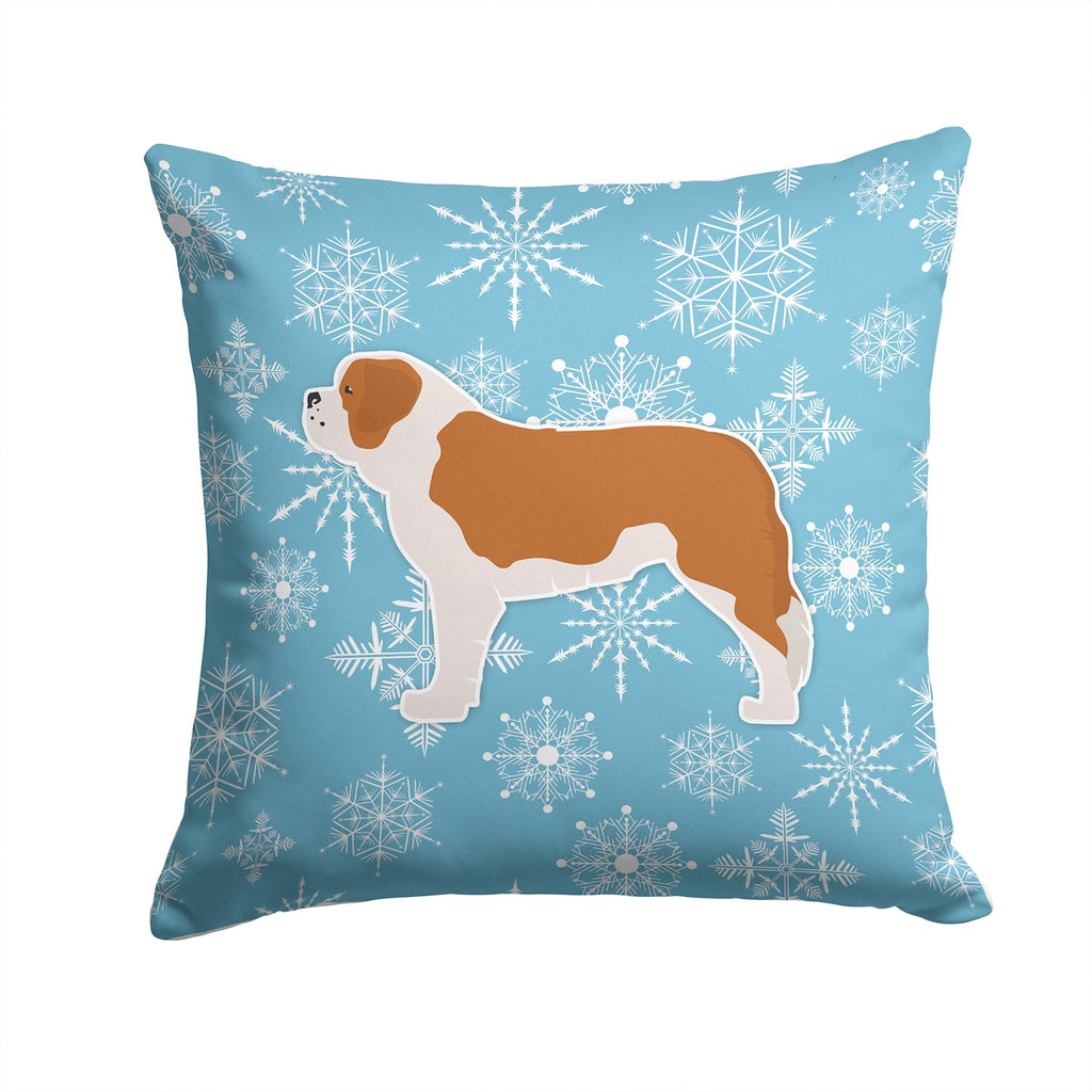 Winter Snowflake Saint Bernard Decorative Throw Pillow 14x14 Indoor Outdoor Accent Cushion, Fabric Cover with Insert for Sofa, Bed, Porch & Living Room