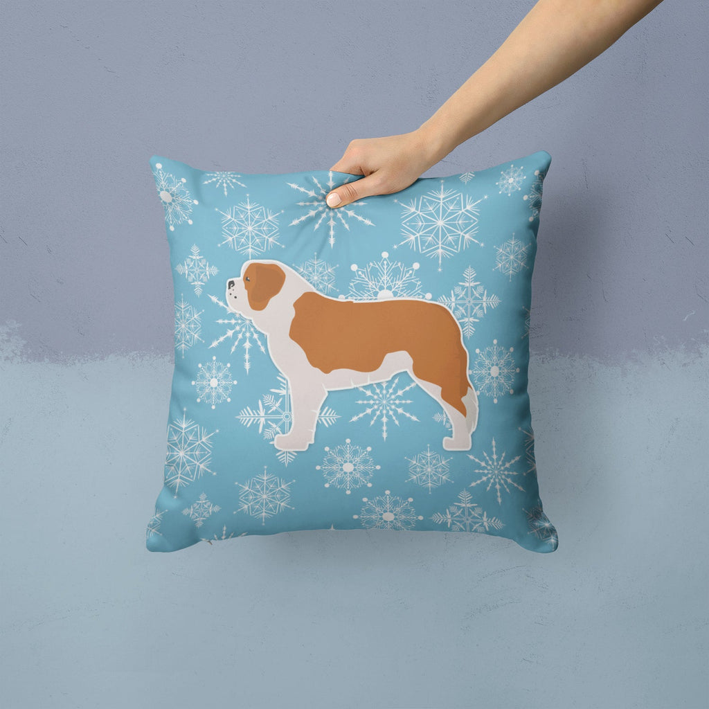 Winter Snowflake Saint Bernard Decorative Throw Pillow 14x14 Indoor Outdoor Accent Cushion, Fabric Cover with Insert for Sofa, Bed, Porch & Living Room