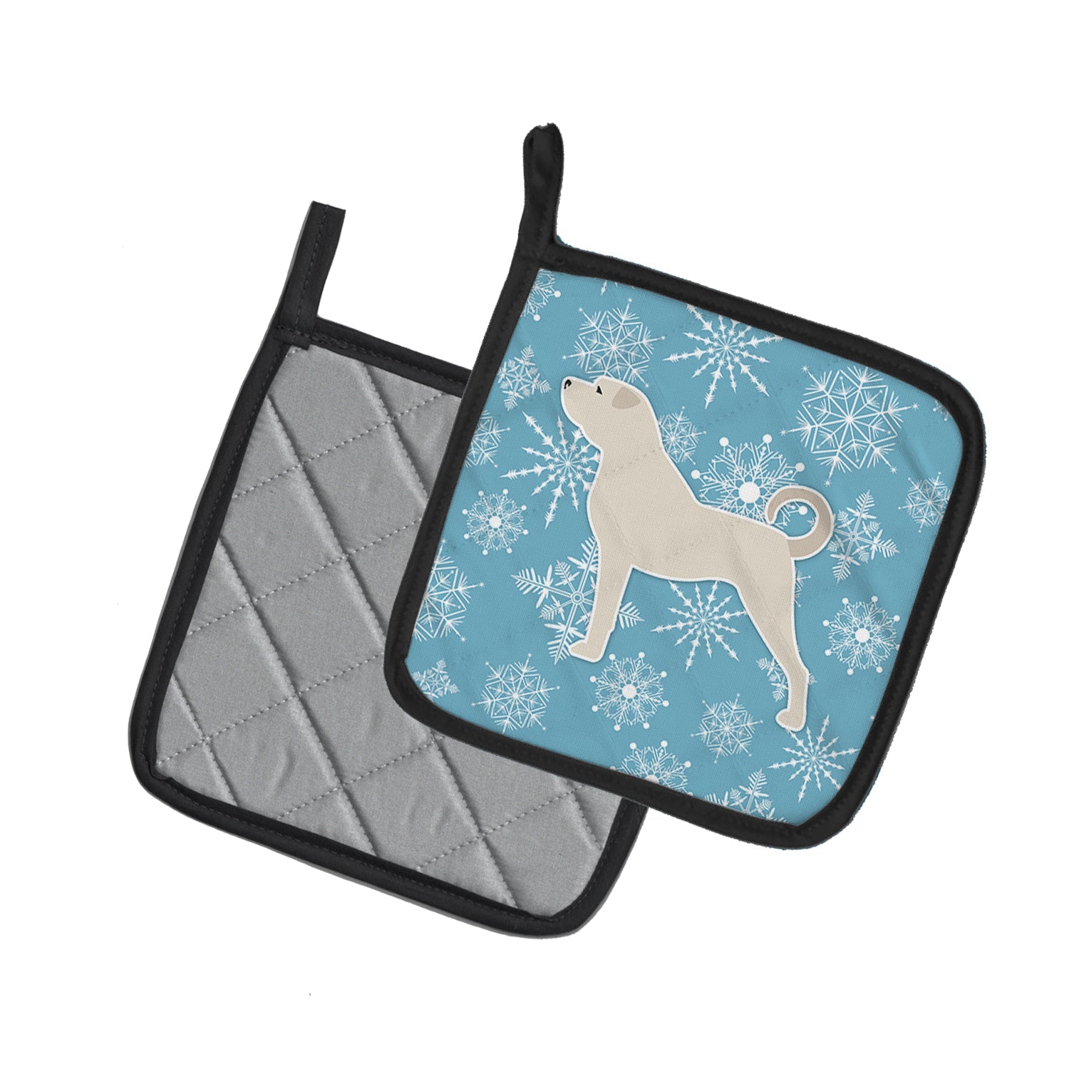 Winter Snowflake Anatolian Shepherd Pot Holder Set of 2 Heat Resistant Quilted Hot Pads 7.5 x 7.5 Inch, Insulated Kitchen Trivets for Cooking & Baking