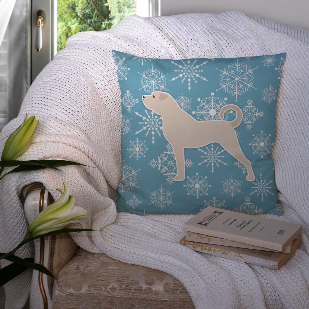 Winter Snowflake Anatolian Shepherd Decorative Throw Pillow 14x14 Indoor Outdoor Accent Cushion, Fabric Cover with Insert for Sofa, Bed, Porch & Living Room