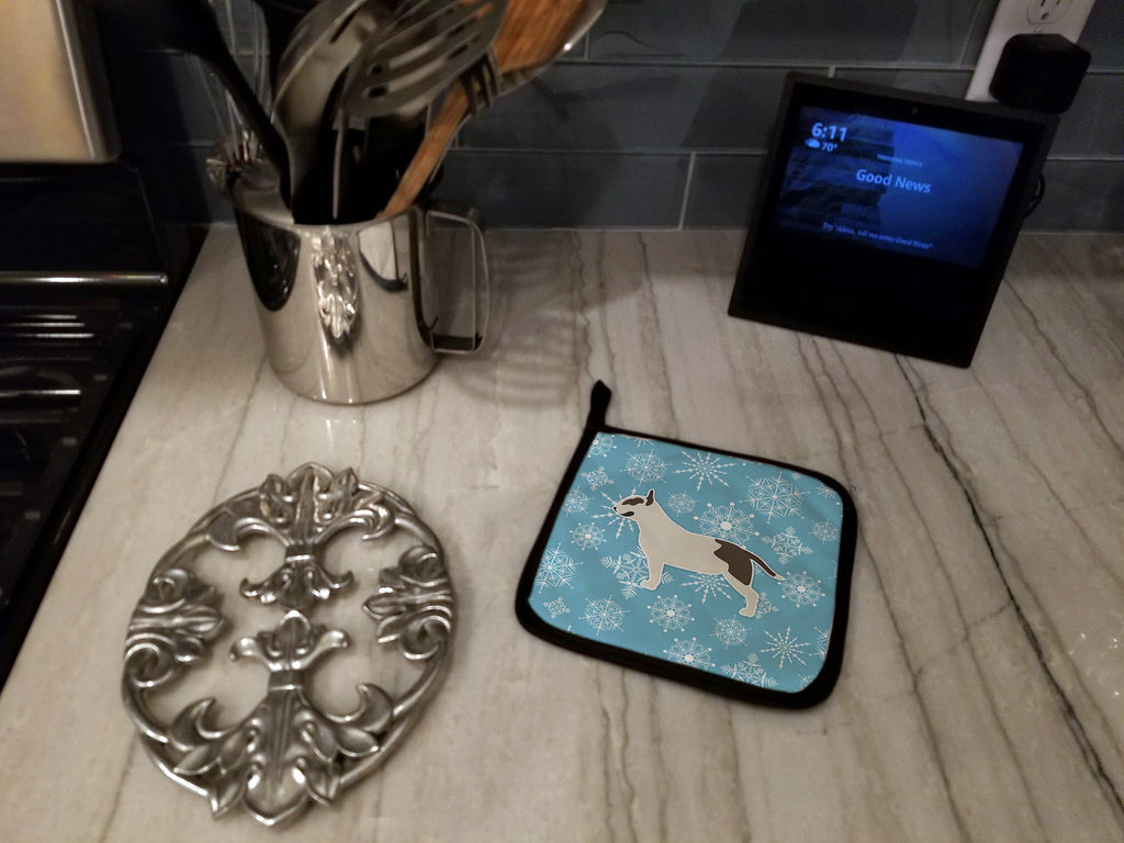 Winter Snowflake Bull Terrier Pot Holder Set of 2 Heat Resistant Quilted Hot Pads 7.5 x 7.5 Inch, Insulated Kitchen Trivets for Cooking & Baking