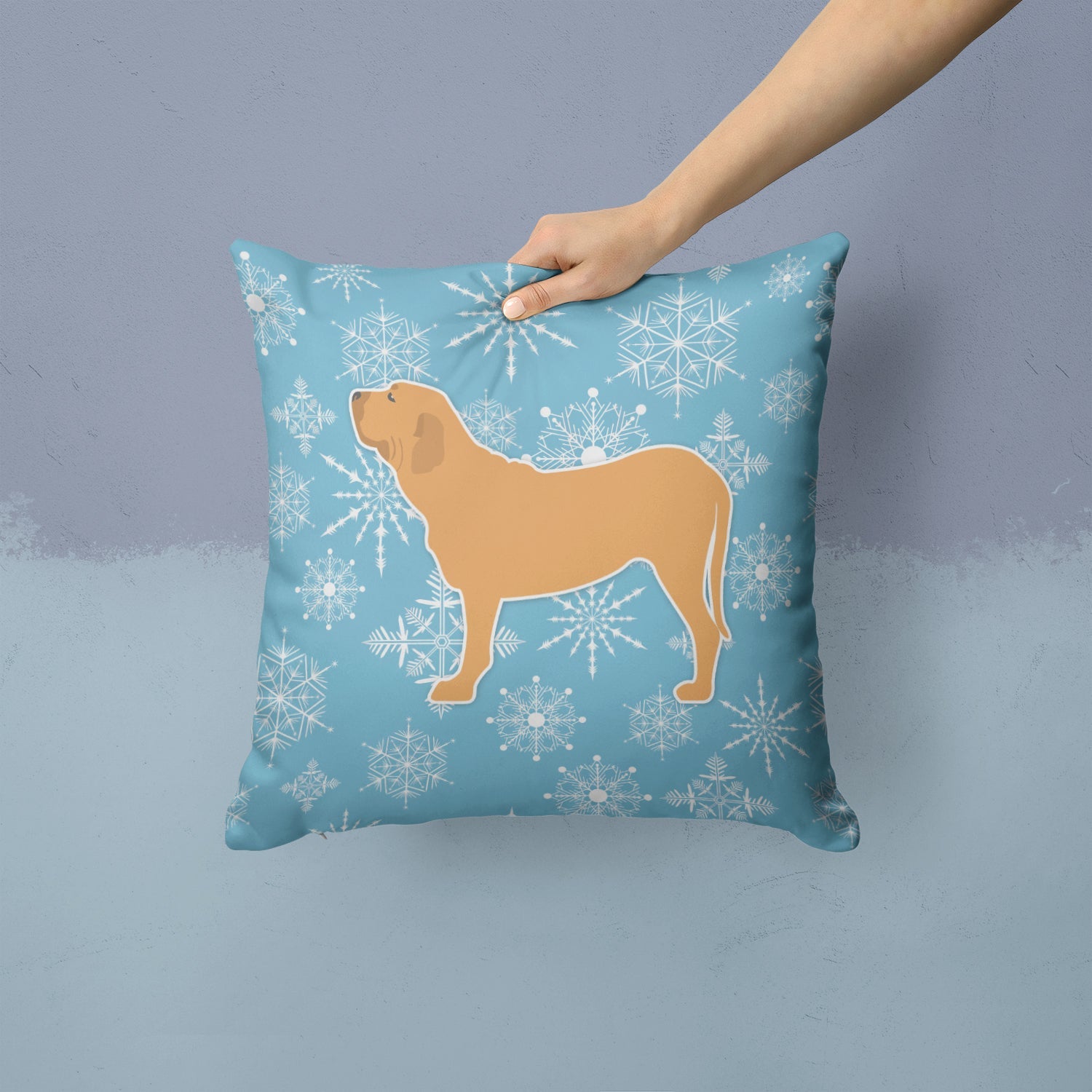 Winter Snowflake Fila Brasileiro Decorative Throw Pillow 14x14 Indoor Outdoor Accent Cushion, Fabric Cover with Insert for Sofa, Bed, Porch & Living Room