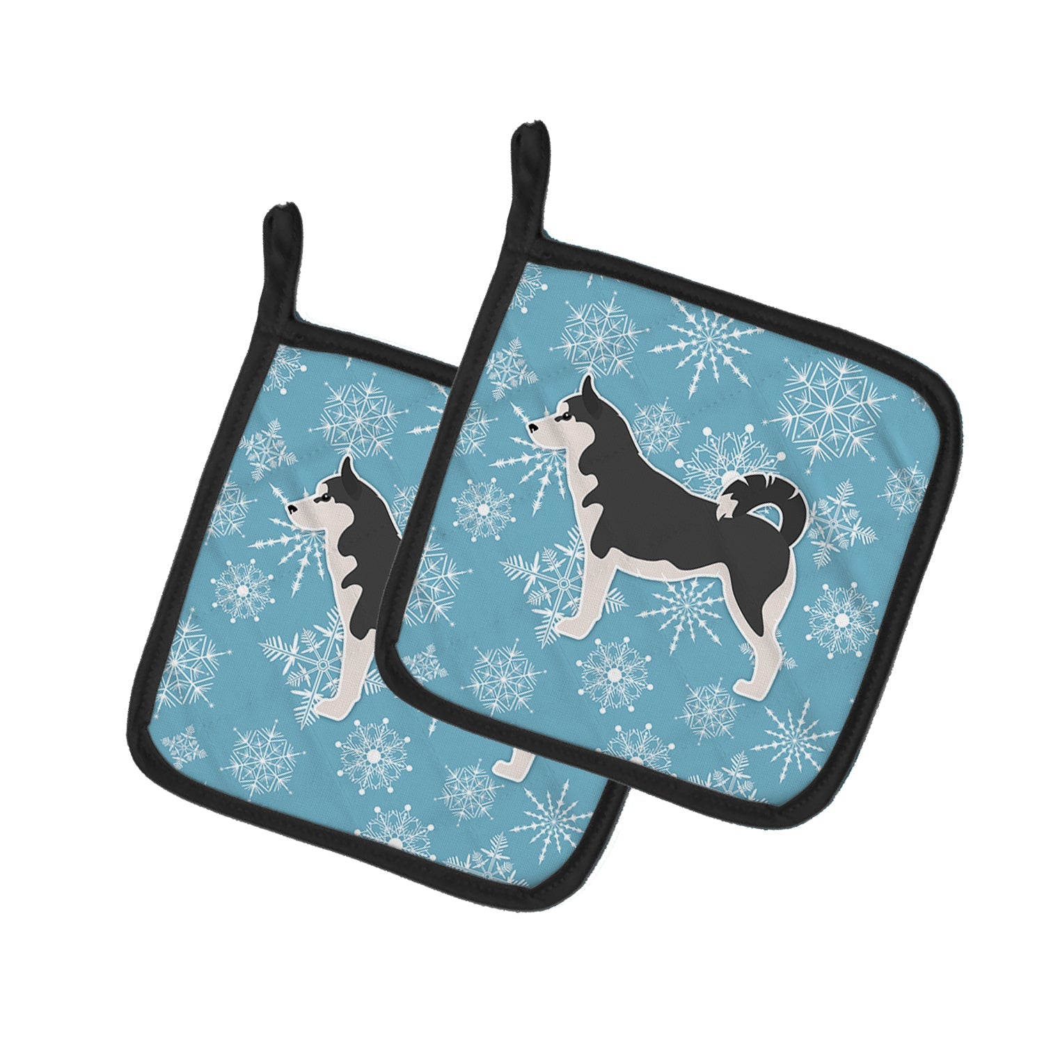Winter Snowflake Siberian Husky Pot Holder Set of 2 Heat Resistant Quilted Hot Pads 7.5 x 7.5 Inch, Insulated Kitchen Trivets for Cooking & Baking