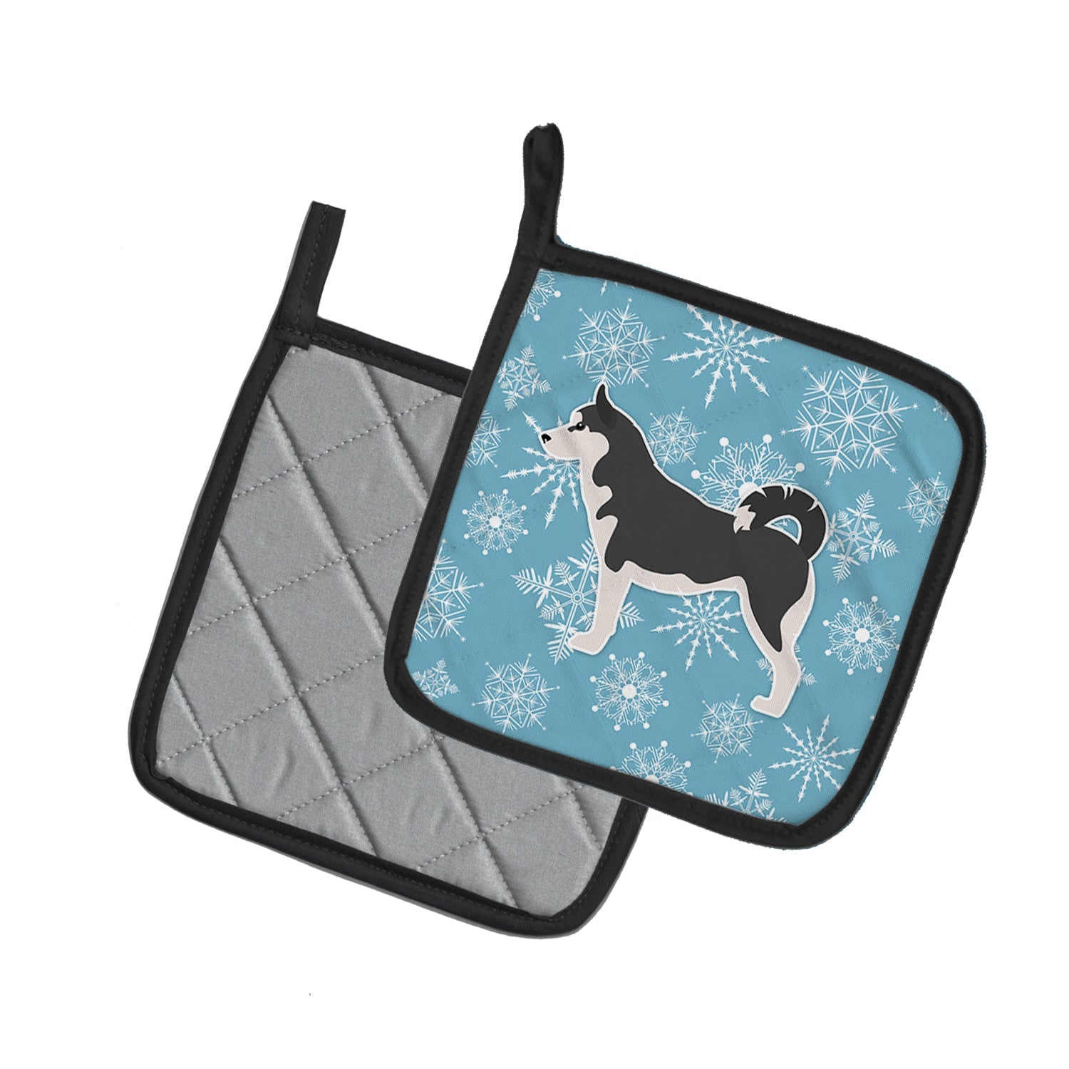 Winter Snowflake Siberian Husky Pot Holder Set of 2 Heat Resistant Quilted Hot Pads 7.5 x 7.5 Inch, Insulated Kitchen Trivets for Cooking & Baking