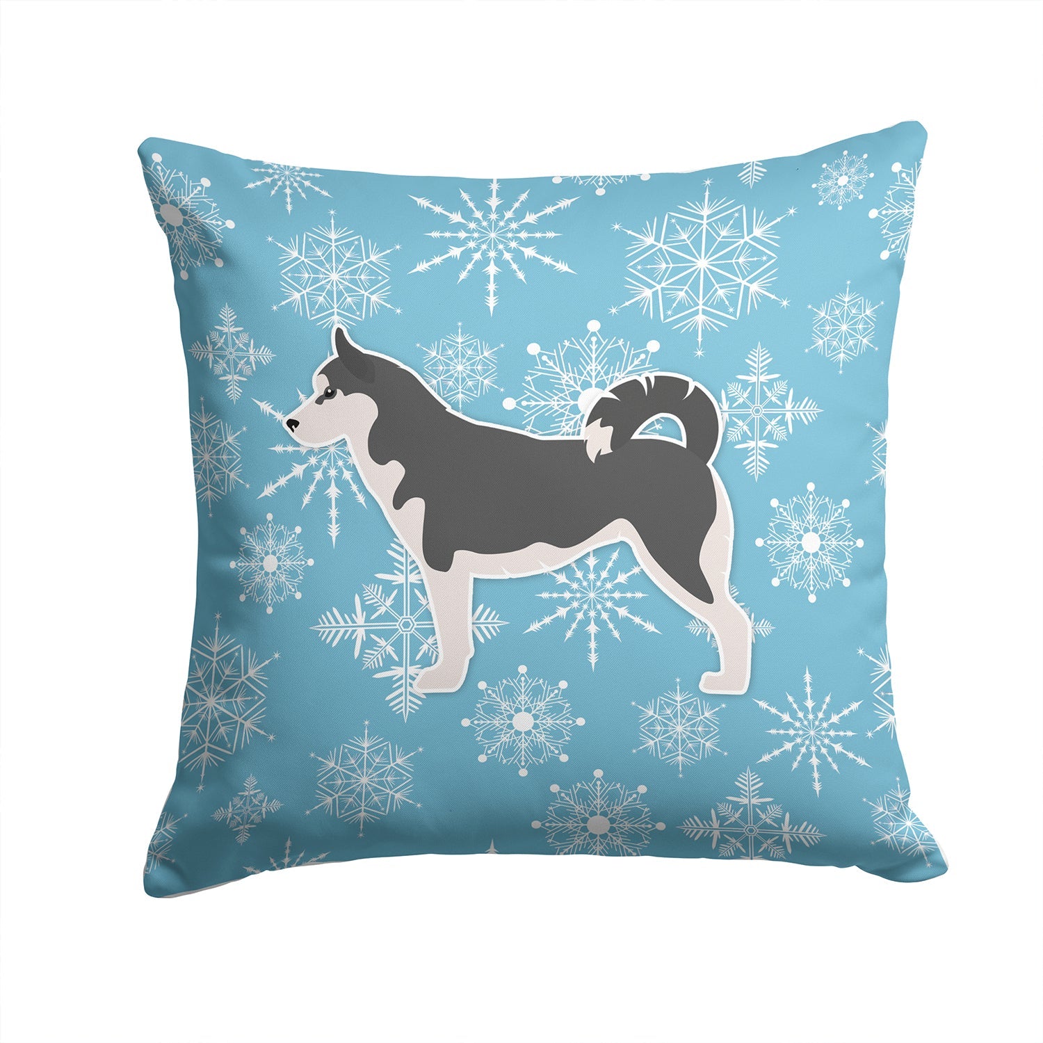 Winter Snowflake Siberian Husky Decorative Throw Pillow 14x14 Indoor Outdoor Accent Cushion, Fabric Cover with Insert for Sofa, Bed, Porch & Living Room