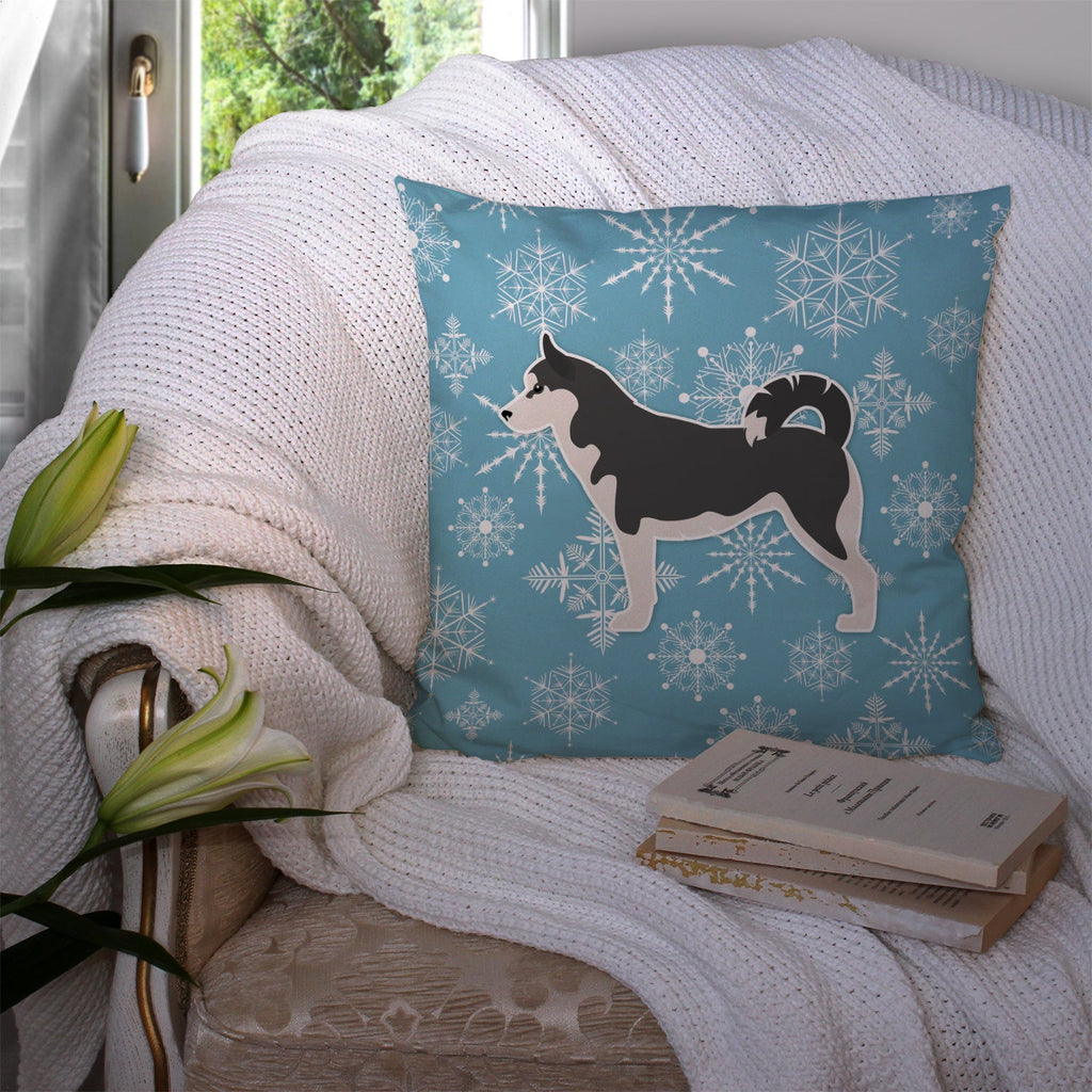 Winter Snowflake Siberian Husky Decorative Throw Pillow 14x14 Indoor Outdoor Accent Cushion, Fabric Cover with Insert for Sofa, Bed, Porch & Living Room