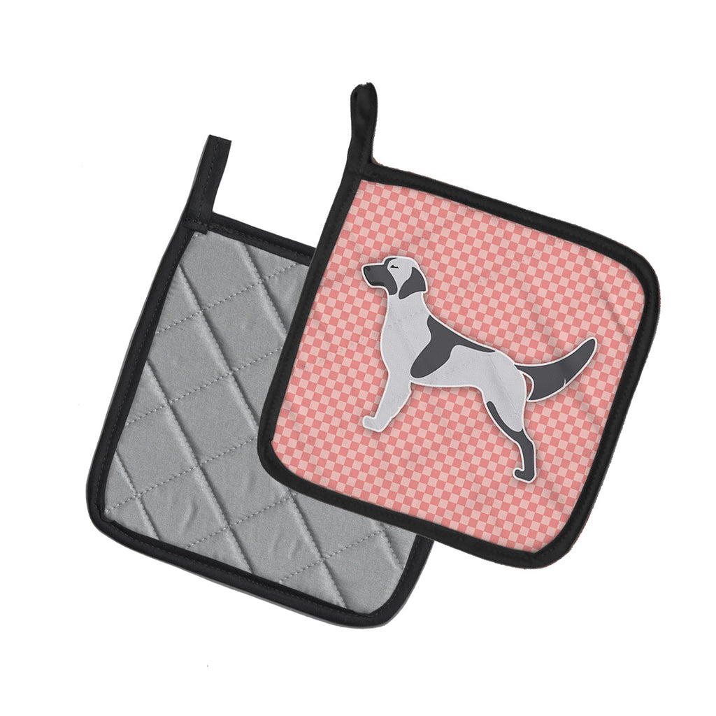 English Setter Checkerboard Pink Pot Holder Set of 2 Heat Resistant Quilted Hot Pads 7.5 x 7.5 Inch, Insulated Kitchen Trivets for Cooking & Baking
