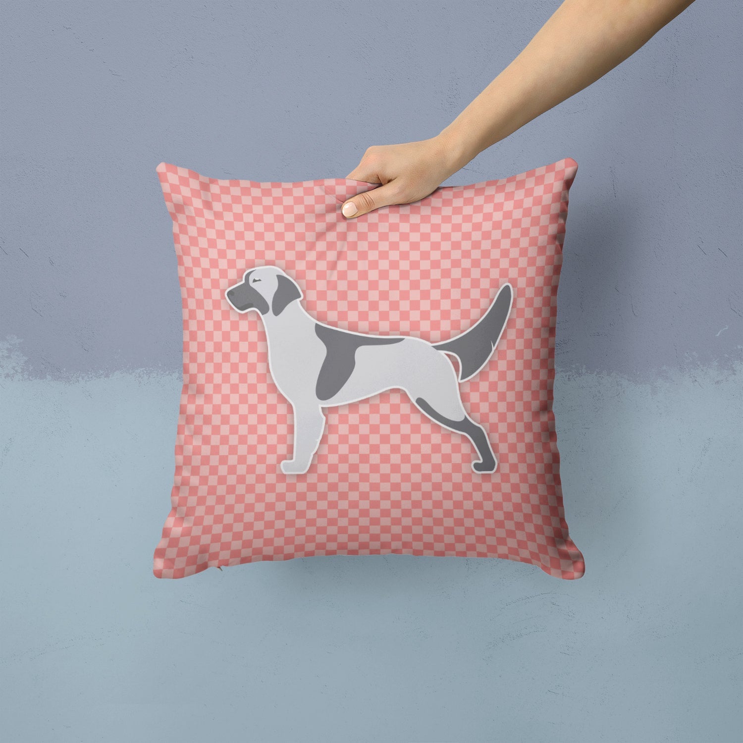 English Setter Checkerboard Pink Decorative Throw Pillow 14x14 Indoor Outdoor Accent Cushion, Fabric Cover with Insert for Sofa, Bed, Porch & Living Room
