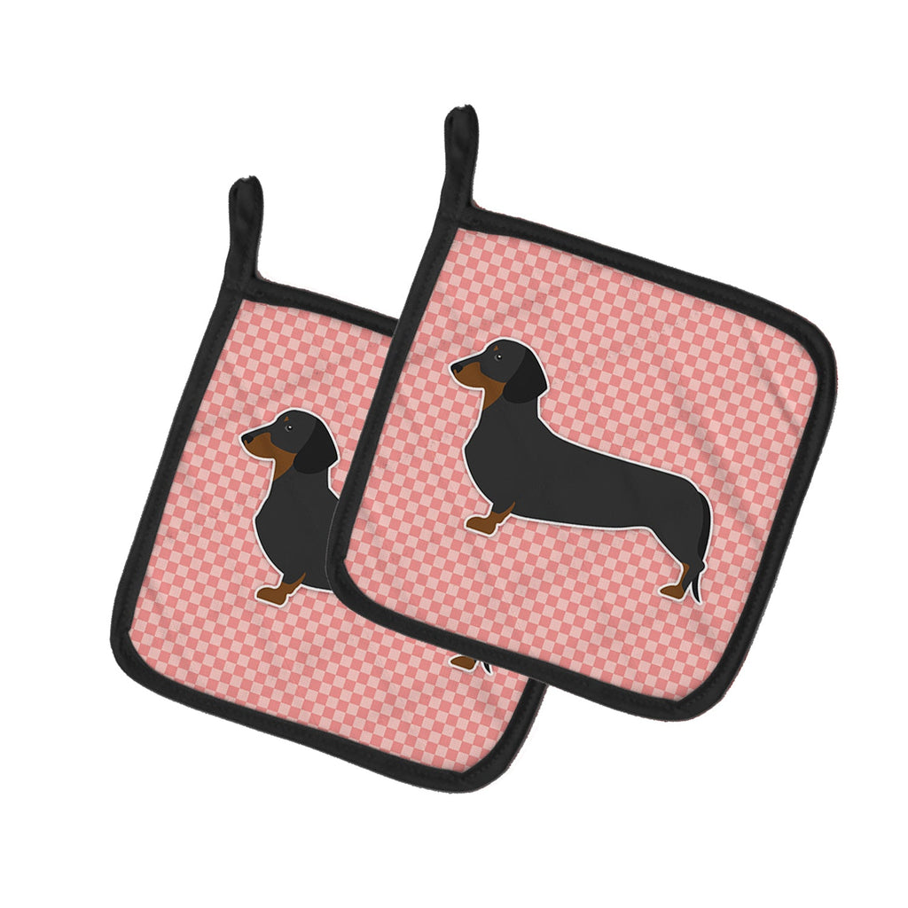 Dachshund Checkerboard Pink Pot Holder Set of 2 Heat Resistant Quilted Hot Pads 7.5 x 7.5 Inch, Insulated Kitchen Trivets for Cooking & Baking