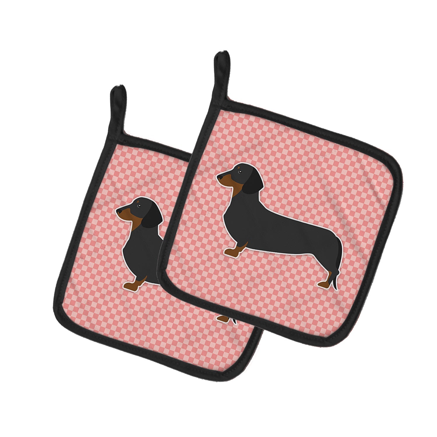 Dachshund Checkerboard Pink Pot Holder Set of 2 Heat Resistant Quilted Hot Pads 7.5 x 7.5 Inch, Insulated Kitchen Trivets for Cooking & Baking