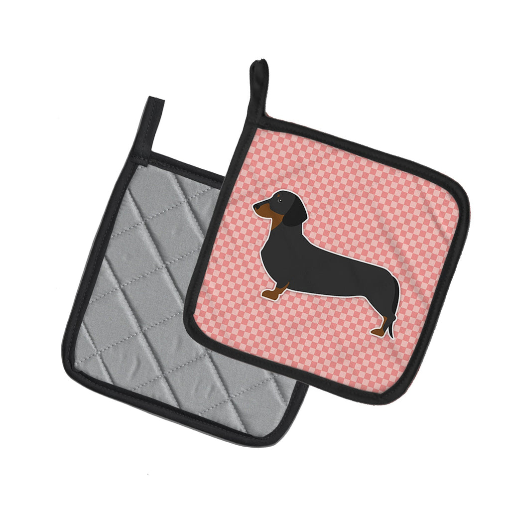 Dachshund Checkerboard Pink Pot Holder Set of 2 Heat Resistant Quilted Hot Pads 7.5 x 7.5 Inch, Insulated Kitchen Trivets for Cooking & Baking