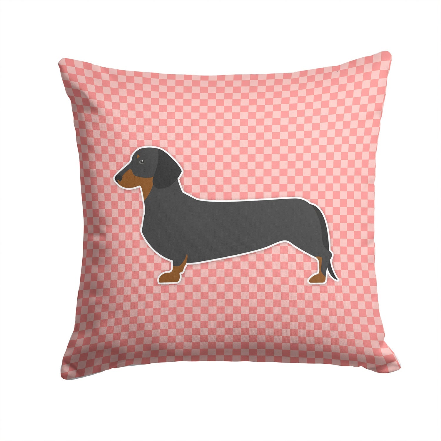 Dachshund Checkerboard Pink Decorative Throw Pillow 14x14 Indoor Outdoor Accent Cushion, Fabric Cover with Insert for Sofa, Bed, Porch & Living Room