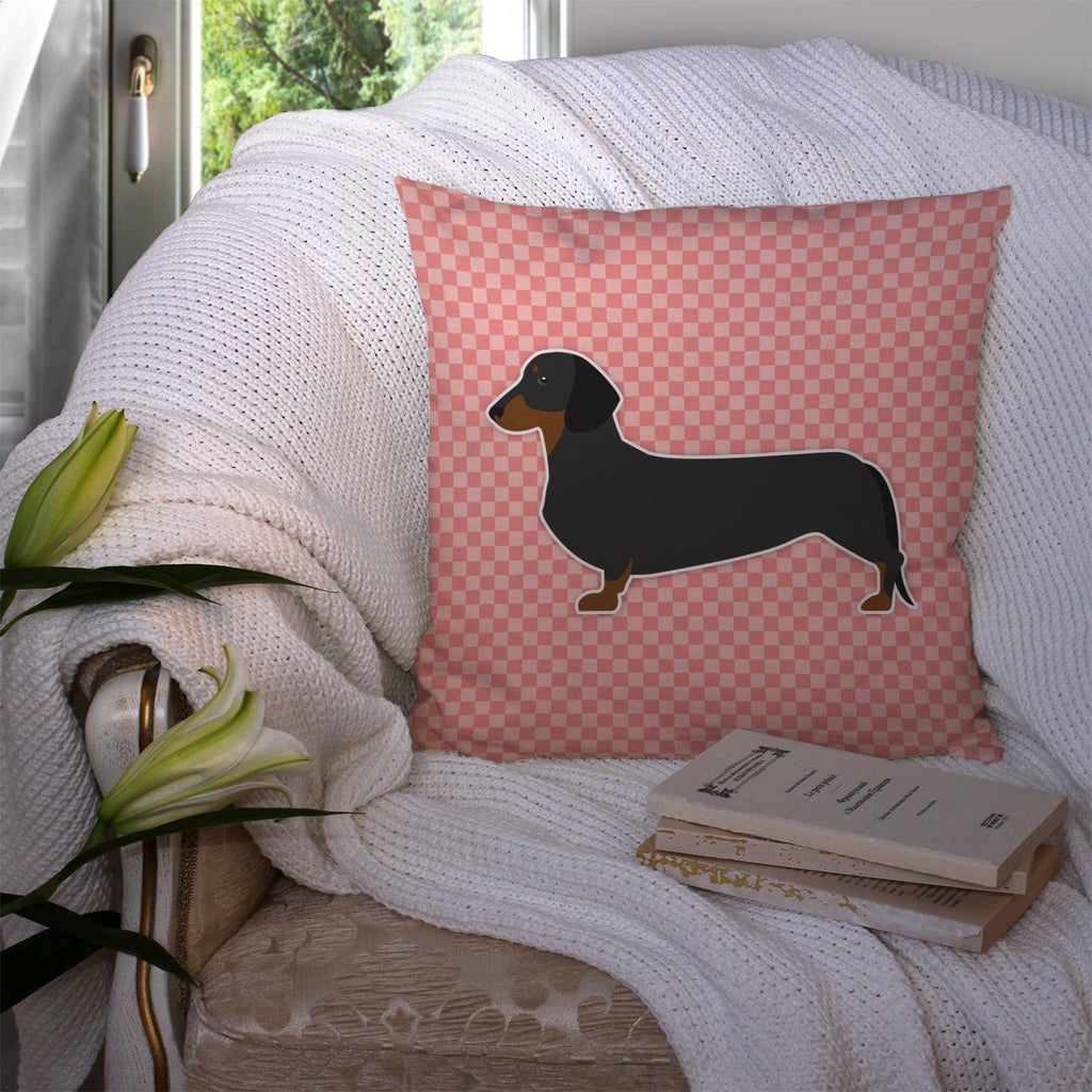 Dachshund Checkerboard Pink Decorative Throw Pillow 14x14 Indoor Outdoor Accent Cushion, Fabric Cover with Insert for Sofa, Bed, Porch & Living Room