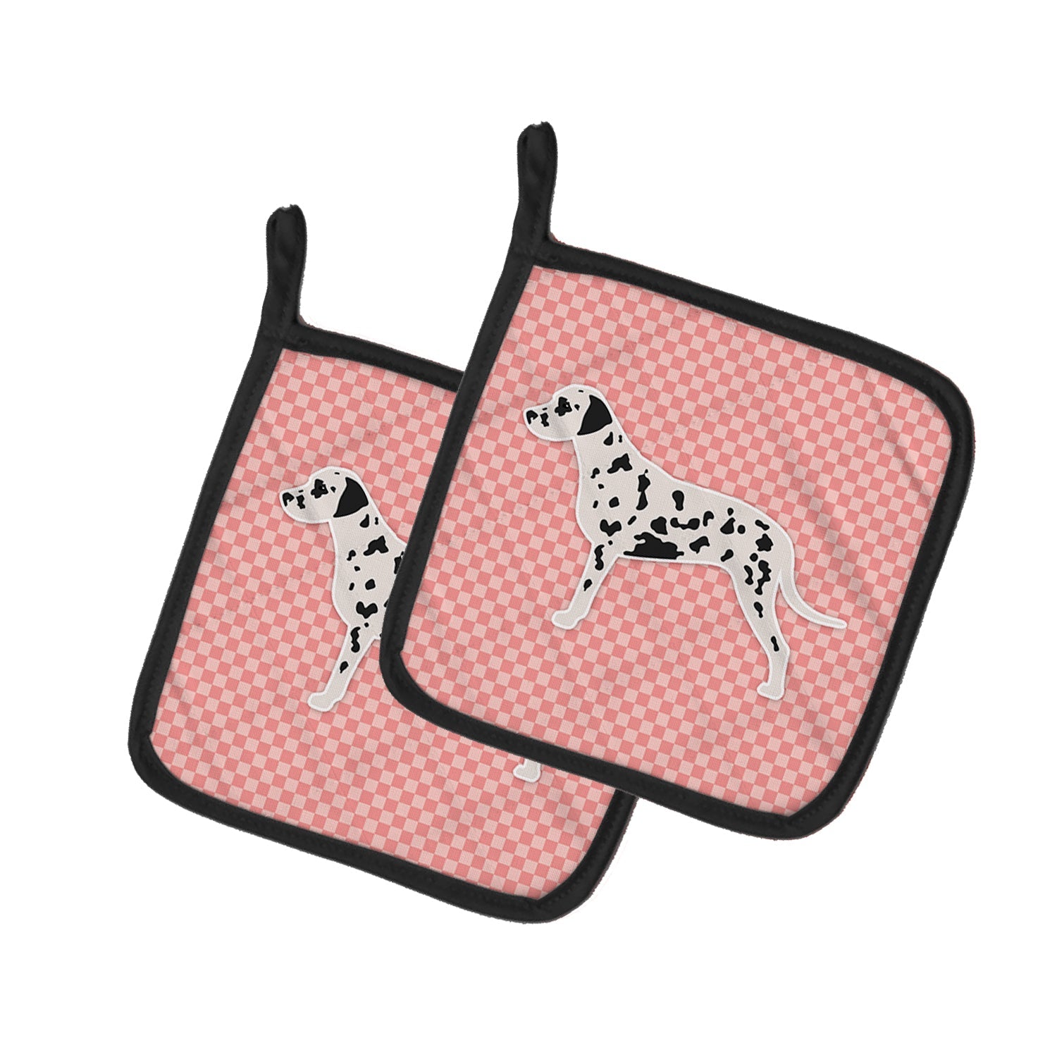 Dalmatian Checkerboard Pink Pot Holder Set of 2 Heat Resistant Quilted Hot Pads 7.5 x 7.5 Inch, Insulated Kitchen Trivets for Cooking & Baking