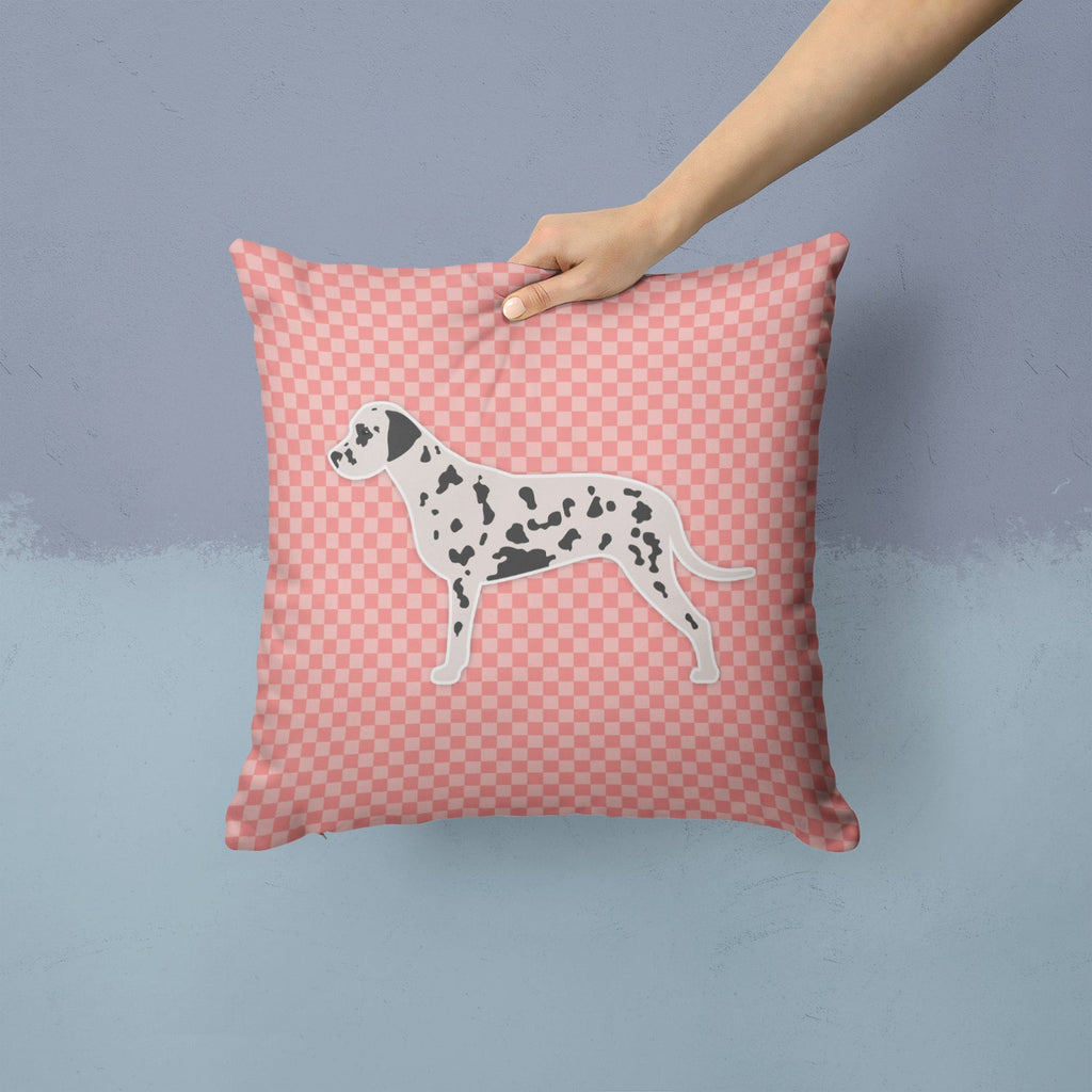 Dalmatian Checkerboard Pink Decorative Throw Pillow 14x14 Indoor Outdoor Accent Cushion, Fabric Cover with Insert for Sofa, Bed, Porch & Living Room