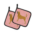 Bloodhound Checkerboard Pink Pot Holder Set of 2 Heat Resistant Quilted Hot Pads 7.5 x 7.5 Inch, Insulated Kitchen Trivets for Cooking & Baking