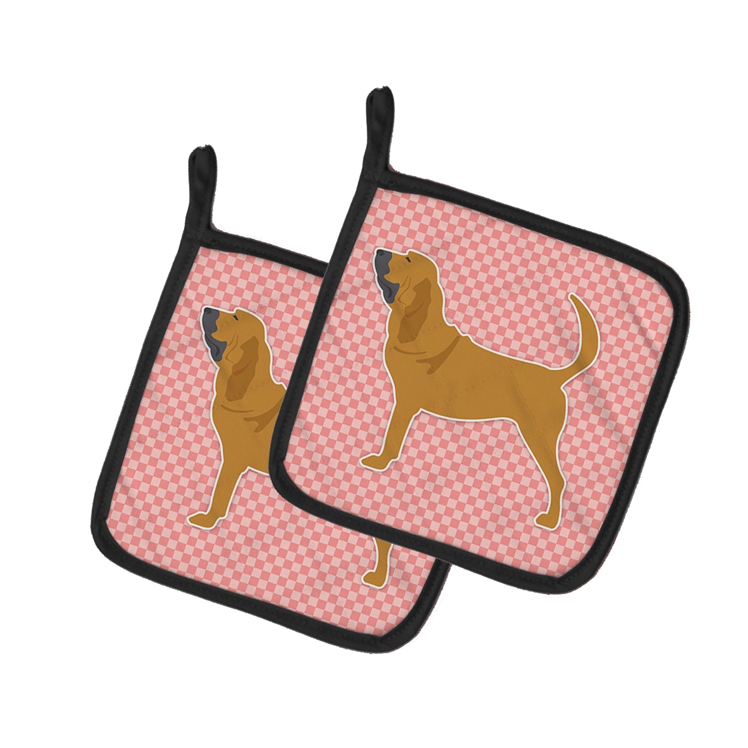 Bloodhound Checkerboard Pink Pot Holder Set of 2 Heat Resistant Quilted Hot Pads 7.5 x 7.5 Inch, Insulated Kitchen Trivets for Cooking & Baking