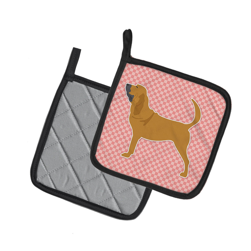 Bloodhound Checkerboard Pink Pot Holder Set of 2 Heat Resistant Quilted Hot Pads 7.5 x 7.5 Inch, Insulated Kitchen Trivets for Cooking & Baking
