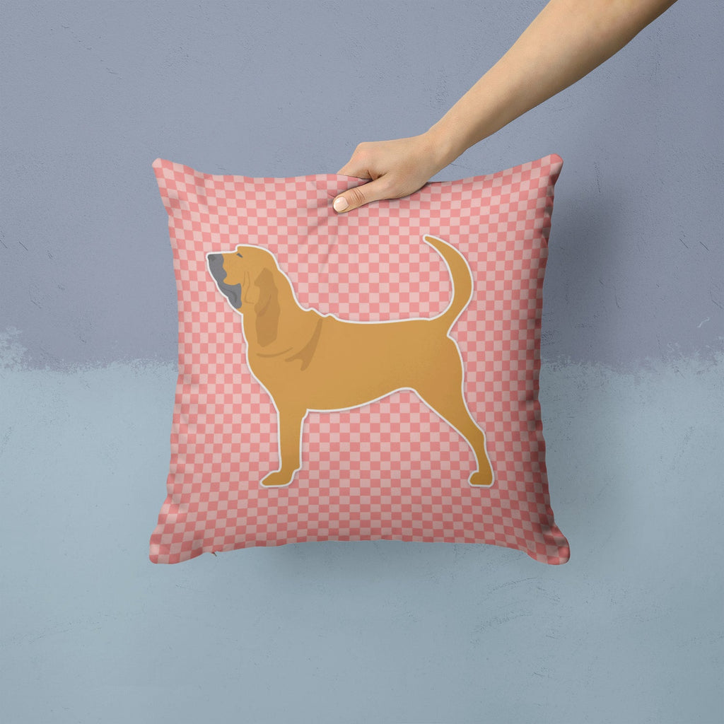 Bloodhound Checkerboard Pink Decorative Throw Pillow 14x14 Indoor Outdoor Accent Cushion, Fabric Cover with Insert for Sofa, Bed, Porch & Living Room