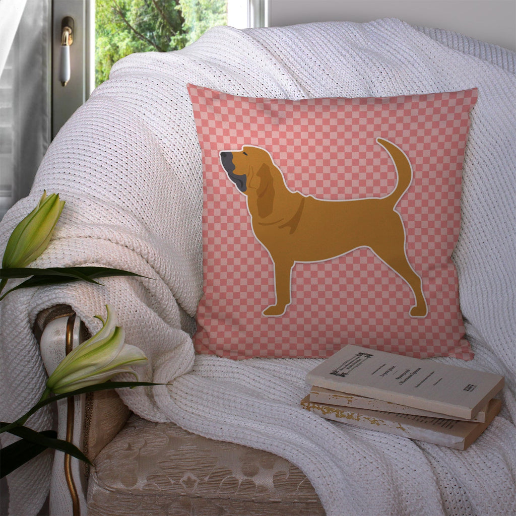Bloodhound Checkerboard Pink Decorative Throw Pillow 14x14 Indoor Outdoor Accent Cushion, Fabric Cover with Insert for Sofa, Bed, Porch & Living Room