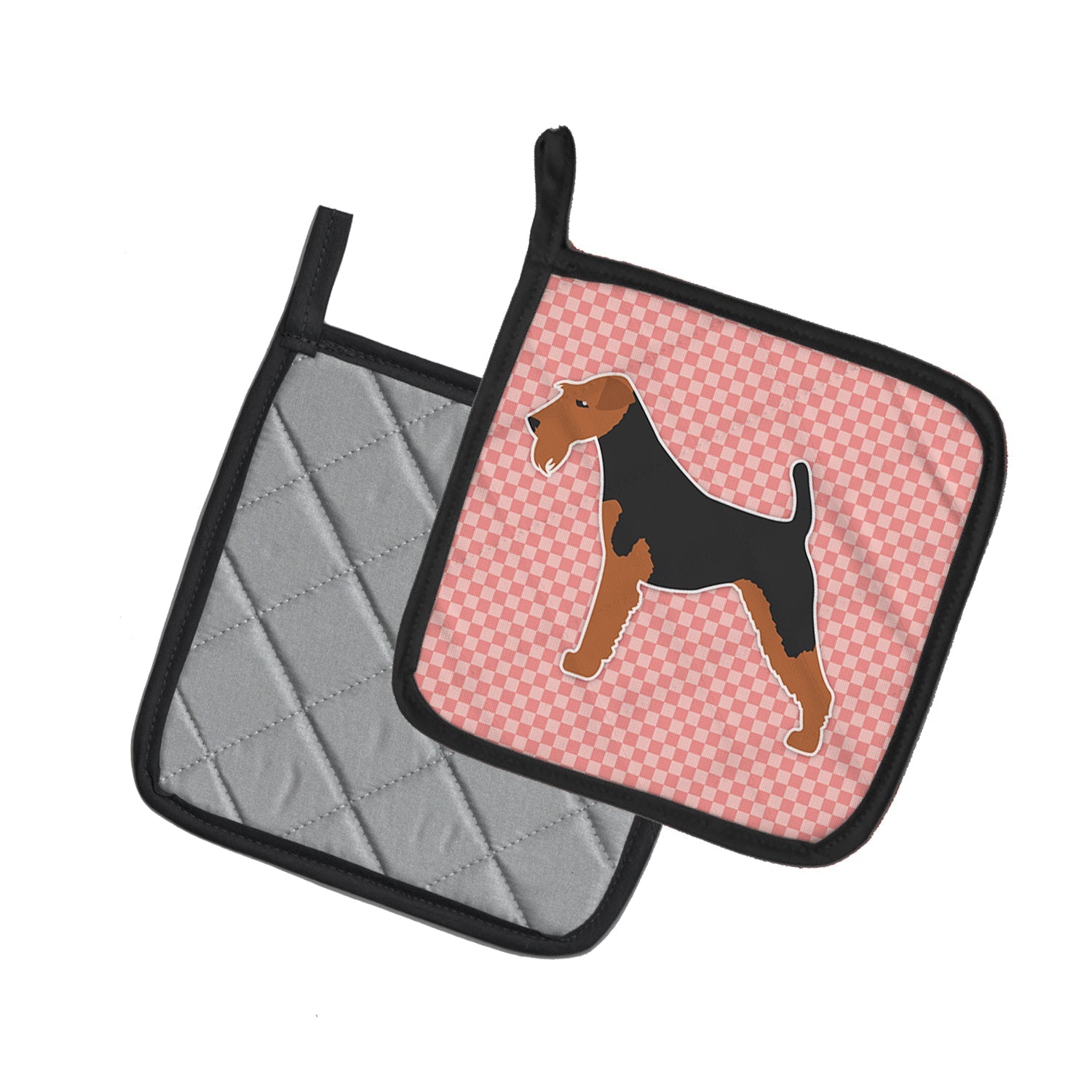Welsh Terrier Checkerboard Pink Pot Holder Set of 2 Heat Resistant Quilted Hot Pads 7.5 x 7.5 Inch, Insulated Kitchen Trivets for Cooking & Baking