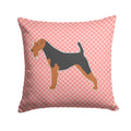 Welsh Terrier Checkerboard Pink Decorative Throw Pillow 14x14 Indoor Outdoor Accent Cushion, Fabric Cover with Insert for Sofa, Bed, Porch & Living Room