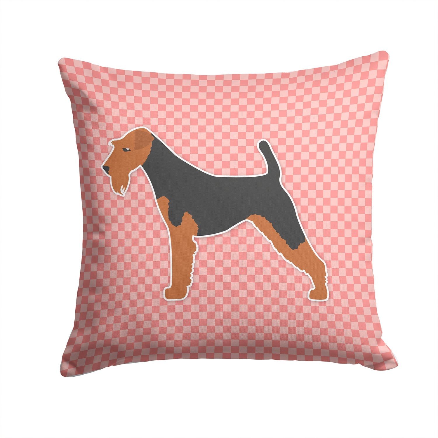 Welsh Terrier Checkerboard Pink Decorative Throw Pillow 14x14 Indoor Outdoor Accent Cushion, Fabric Cover with Insert for Sofa, Bed, Porch & Living Room