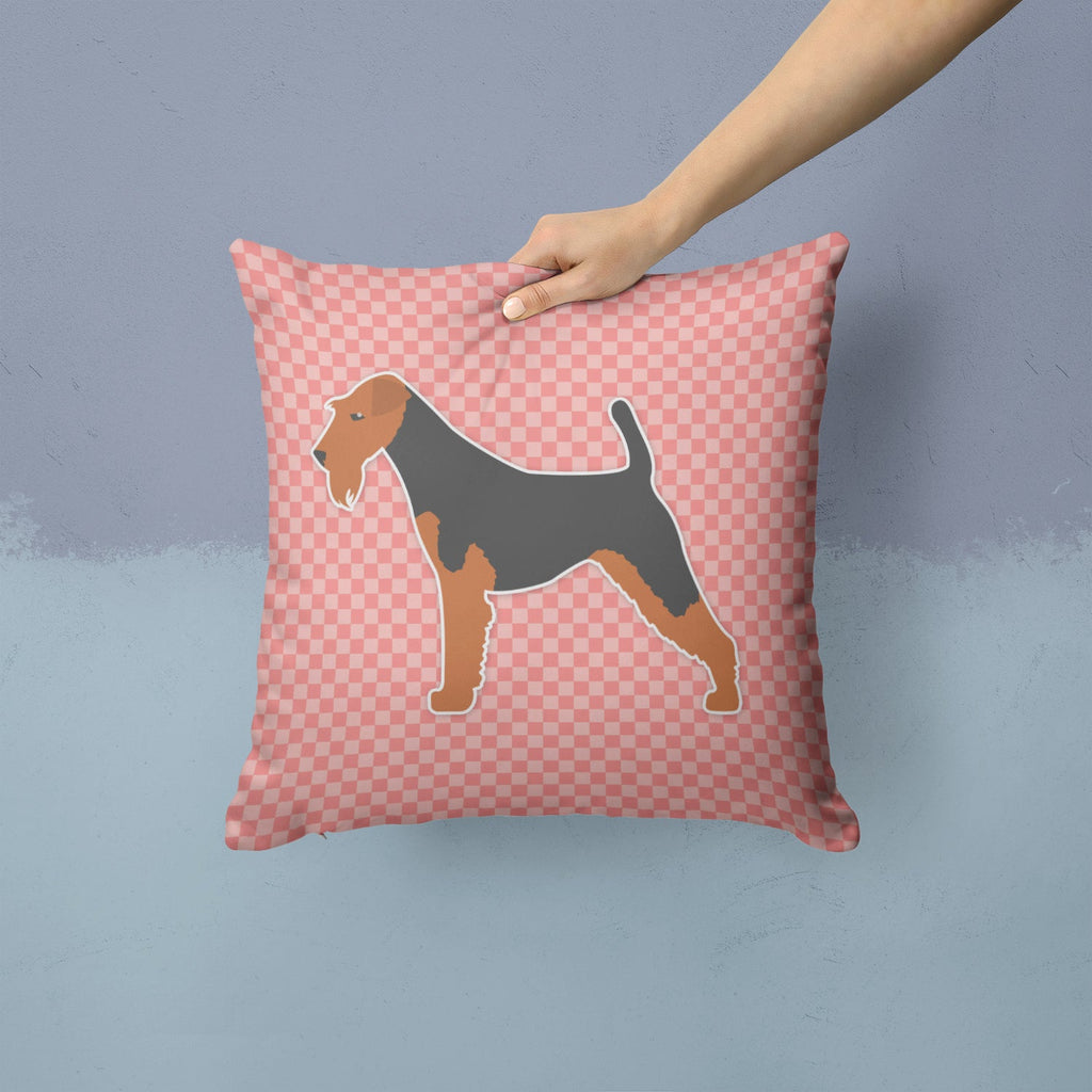 Welsh Terrier Checkerboard Pink Decorative Throw Pillow 14x14 Indoor Outdoor Accent Cushion, Fabric Cover with Insert for Sofa, Bed, Porch & Living Room