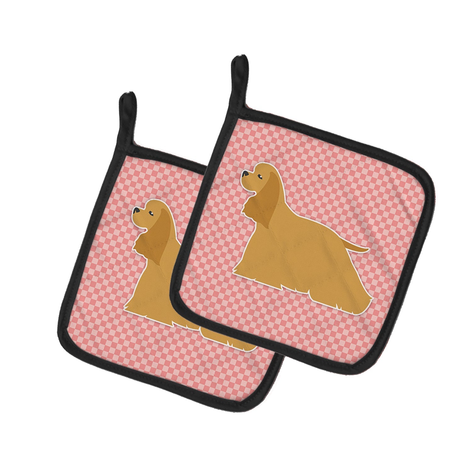 Cocker Spaniel Checkerboard Pink Pot Holder Set of 2 Heat Resistant Quilted Hot Pads 7.5 x 7.5 Inch, Insulated Kitchen Trivets for Cooking & Baking