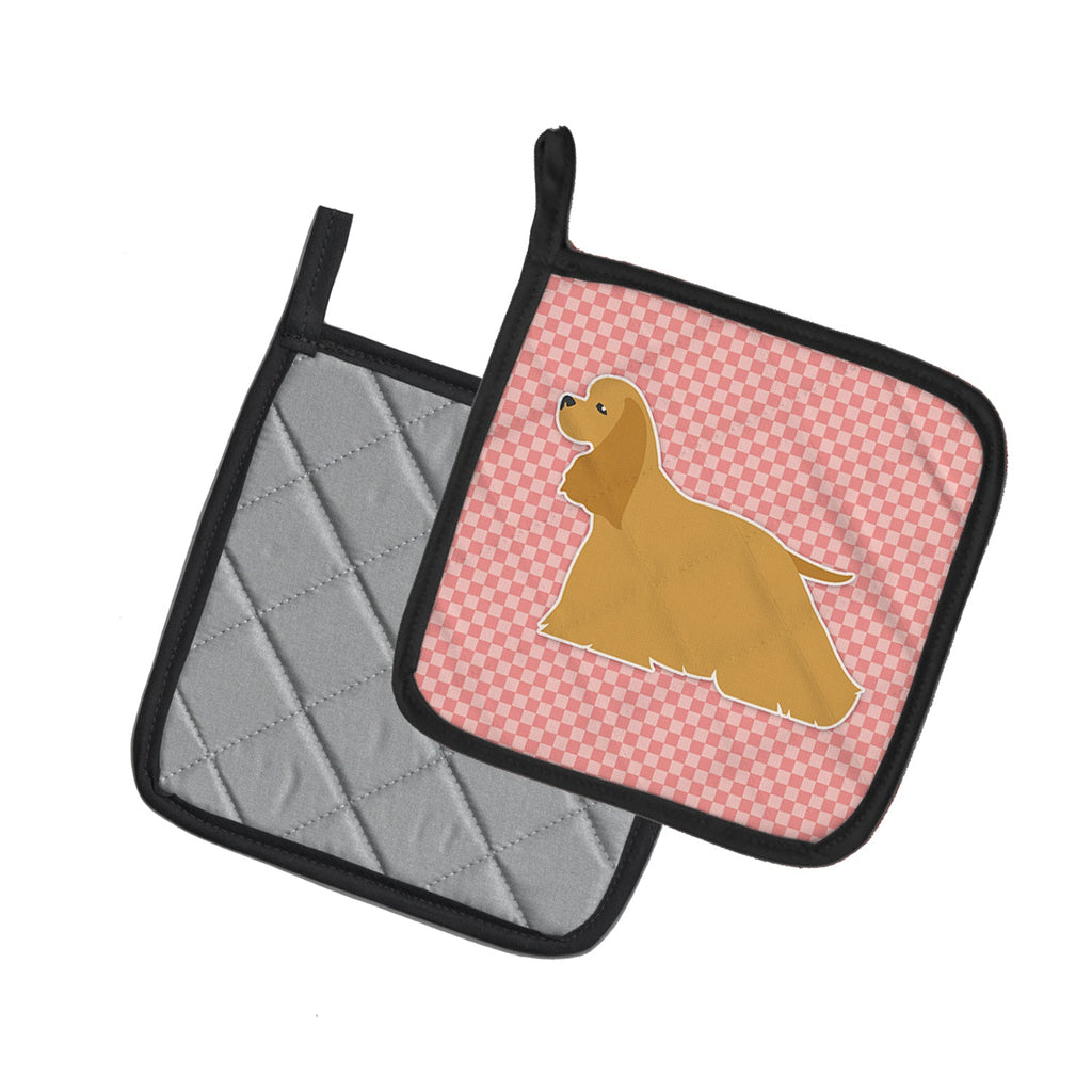 Cocker Spaniel Checkerboard Pink Pot Holder Set of 2 Heat Resistant Quilted Hot Pads 7.5 x 7.5 Inch, Insulated Kitchen Trivets for Cooking & Baking
