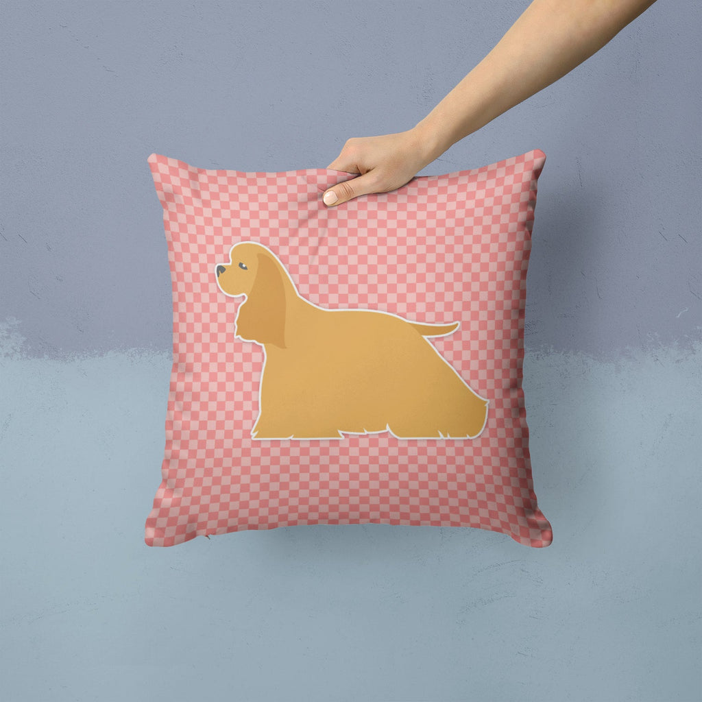 Cocker Spaniel Checkerboard Pink Decorative Throw Pillow 14x14 Indoor Outdoor Accent Cushion, Fabric Cover with Insert for Sofa, Bed, Porch & Living Room