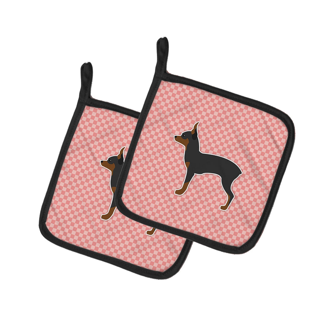 Toy Fox Terrier Checkerboard Pink Pot Holder Set of 2 Heat Resistant Quilted Hot Pads 7.5 x 7.5 Inch, Insulated Kitchen Trivets for Cooking & Baking