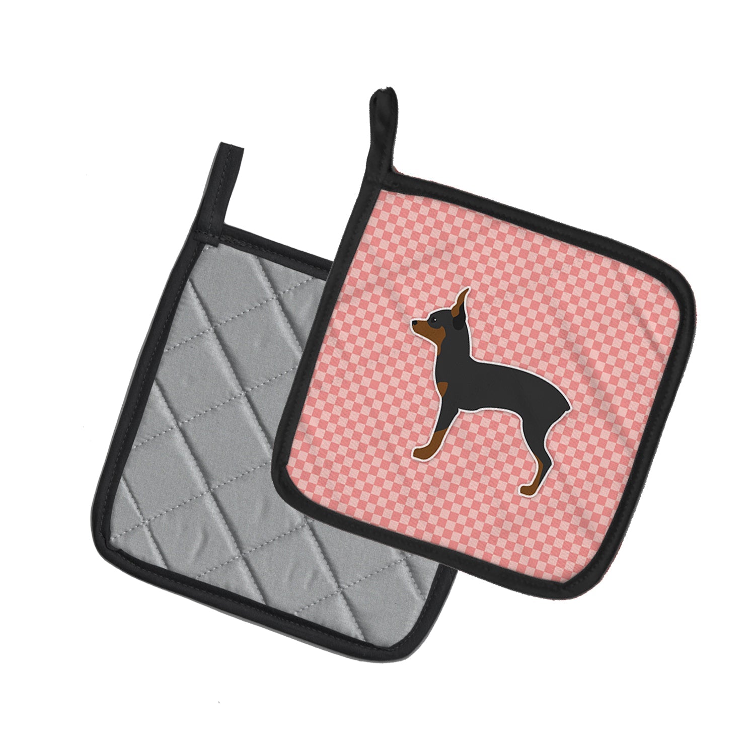 Toy Fox Terrier Checkerboard Pink Pot Holder Set of 2 Heat Resistant Quilted Hot Pads 7.5 x 7.5 Inch, Insulated Kitchen Trivets for Cooking & Baking