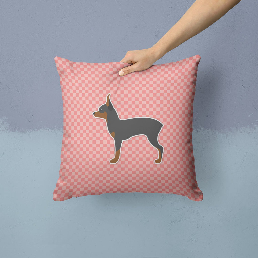 Toy Fox Terrier Checkerboard Pink Decorative Throw Pillow 14x14 Indoor Outdoor Accent Cushion, Fabric Cover with Insert for Sofa, Bed, Porch & Living Room