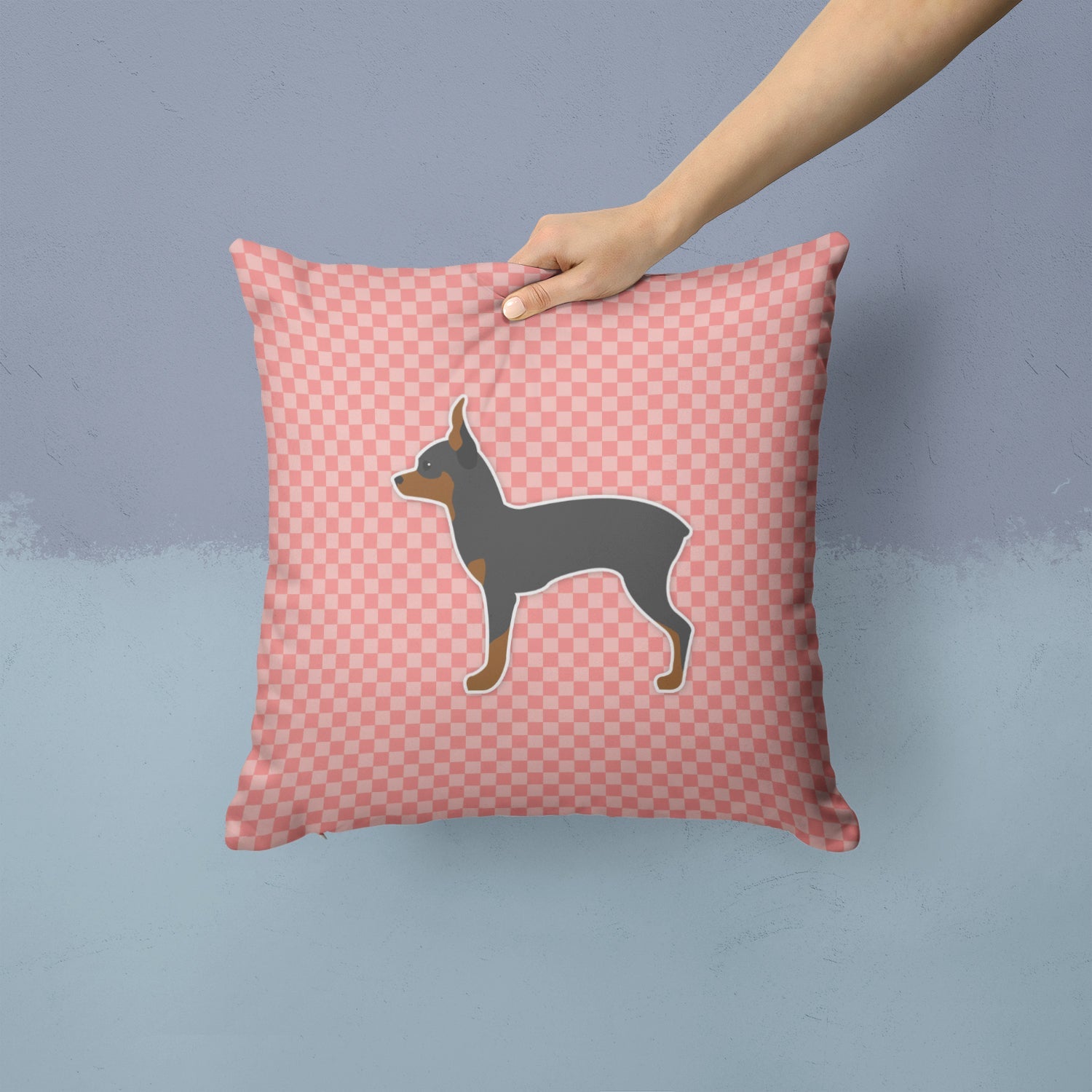 Toy Fox Terrier Checkerboard Pink Decorative Throw Pillow 14x14 Indoor Outdoor Accent Cushion, Fabric Cover with Insert for Sofa, Bed, Porch & Living Room