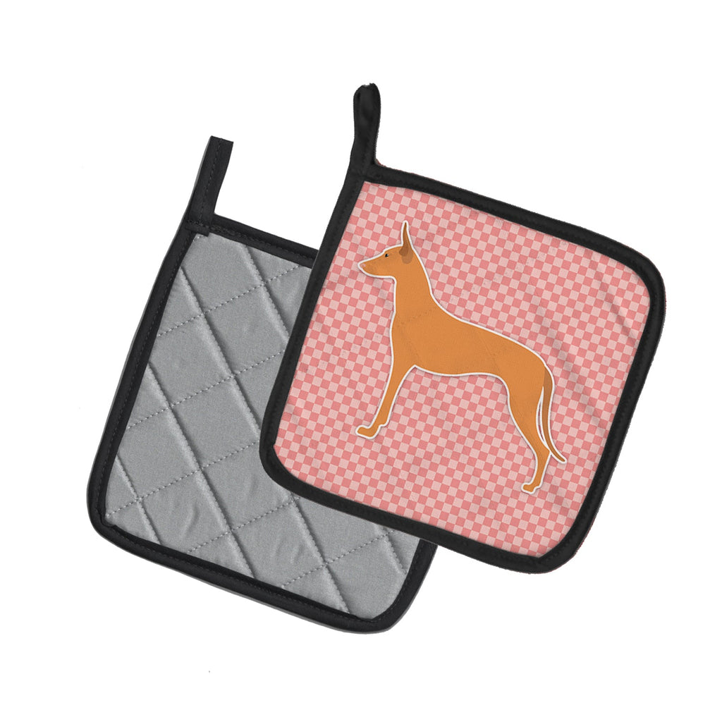 Pharaoh Hound Checkerboard Pink Pot Holder Set of 2 Heat Resistant Quilted Hot Pads 7.5 x 7.5 Inch, Insulated Kitchen Trivets for Cooking & Baking