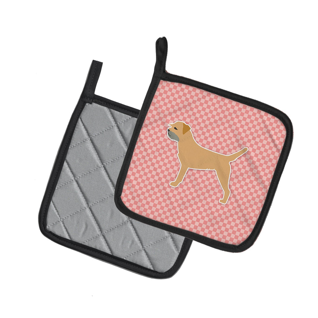 Border Terrier Checkerboard Pink Pot Holder Set of 2 Heat Resistant Quilted Hot Pads 7.5 x 7.5 Inch, Insulated Kitchen Trivets for Cooking & Baking