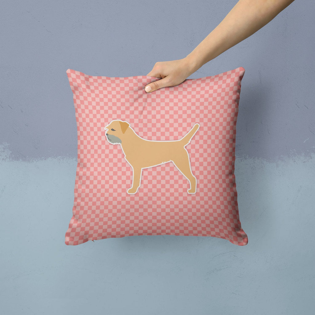 Border Terrier Checkerboard Pink Decorative Throw Pillow 14x14 Indoor Outdoor Accent Cushion, Fabric Cover with Insert for Sofa, Bed, Porch & Living Room
