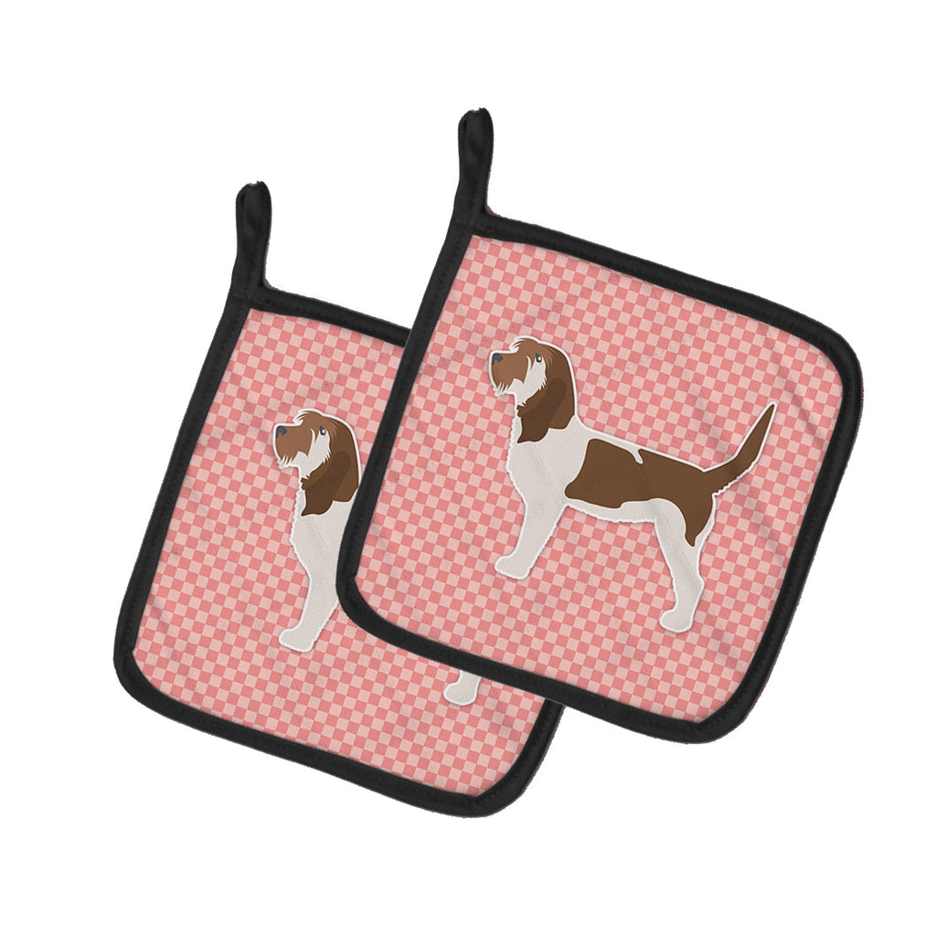 Grand Basset Griffon Vendeen Checkerboard Pink Pot Holder Set of 2 Heat Resistant Quilted Hot Pads 7.5 x 7.5 Inch, Insulated Kitchen Trivets for Cooking & Baking