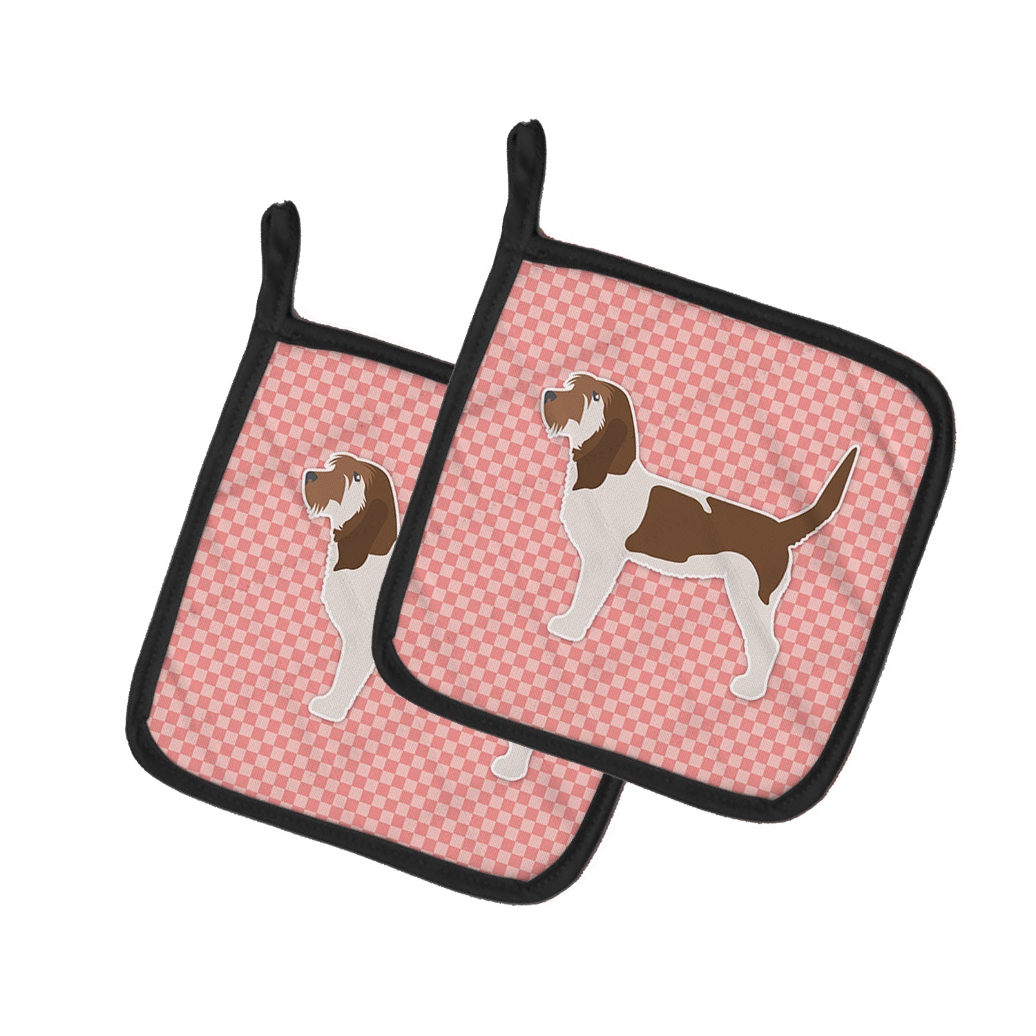 Grand Basset Griffon Vendeen Checkerboard Pink Pot Holder Set of 2 Heat Resistant Quilted Hot Pads 7.5 x 7.5 Inch, Insulated Kitchen Trivets for Cooking & Baking