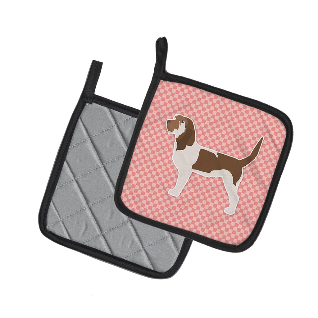 Grand Basset Griffon Vendeen Checkerboard Pink Pot Holder Set of 2 Heat Resistant Quilted Hot Pads 7.5 x 7.5 Inch, Insulated Kitchen Trivets for Cooking & Baking